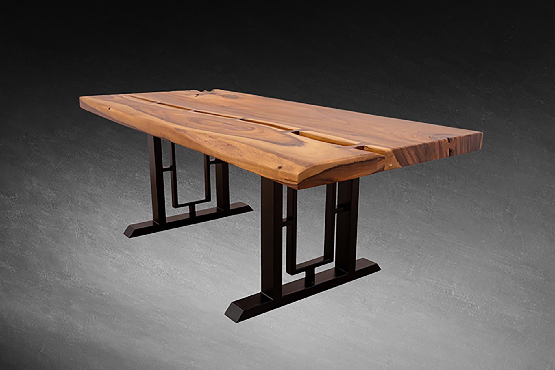 Hand-Crafted Acacia Mission Limited Edition Slab Table in Smooth Natural Acacia For Sale