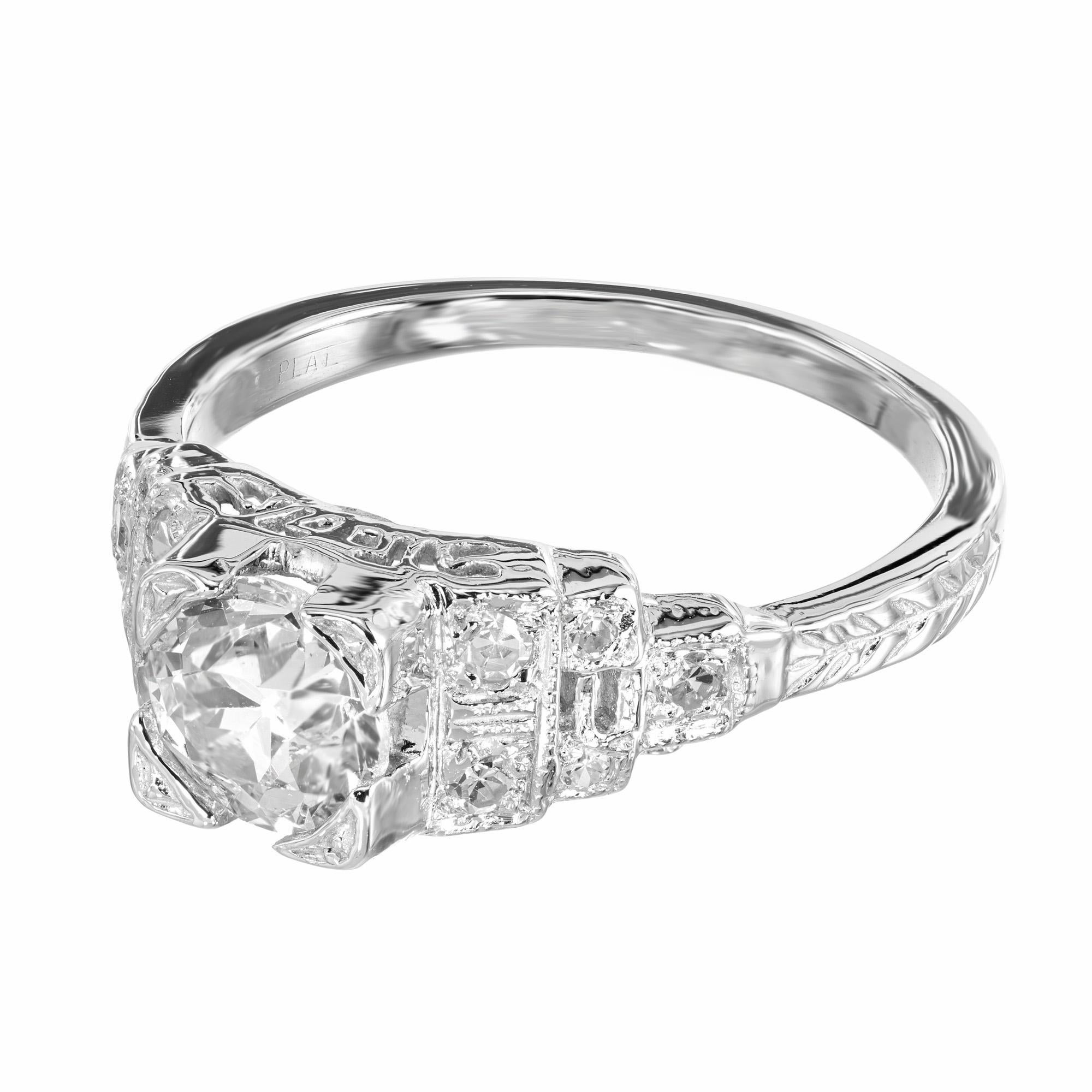 Taille vieille Europe Bague de fiançailles Art déco en platine avec diamant taille vieille Europe en vente