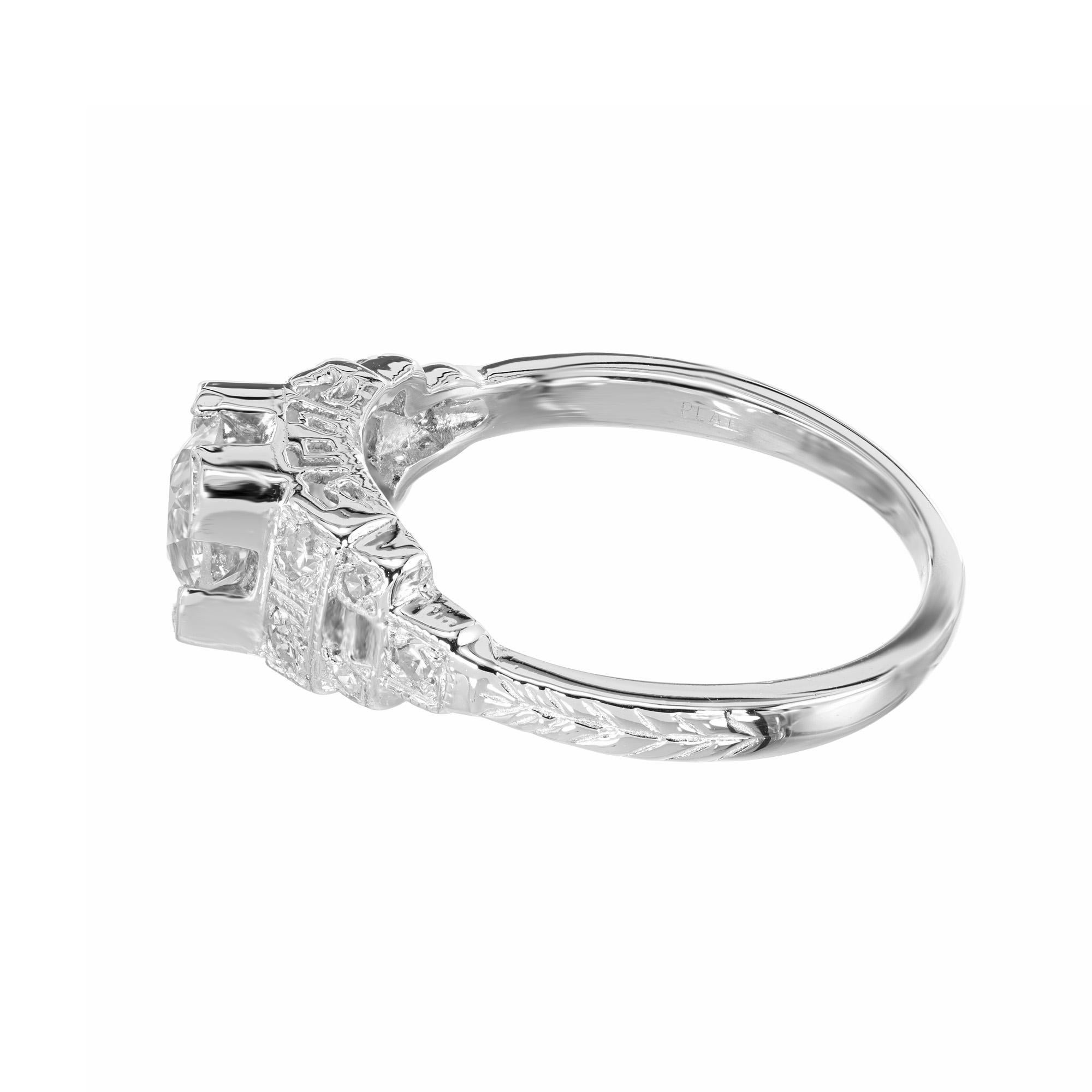 Bague de fiançailles Art déco en platine avec diamant taille vieille Europe Bon état - En vente à Stamford, CT