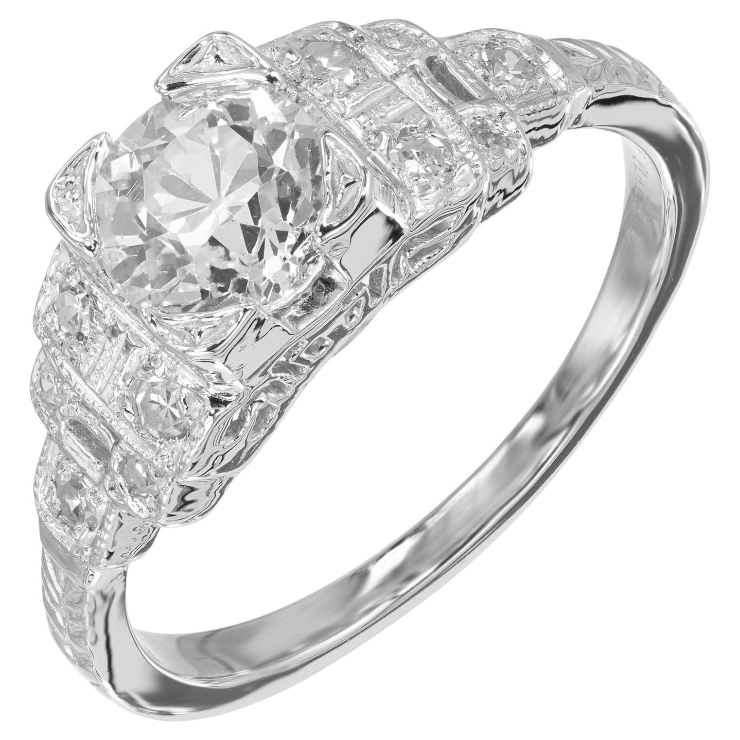 Bague de fiançailles Art déco en platine avec diamant taille vieille Europe