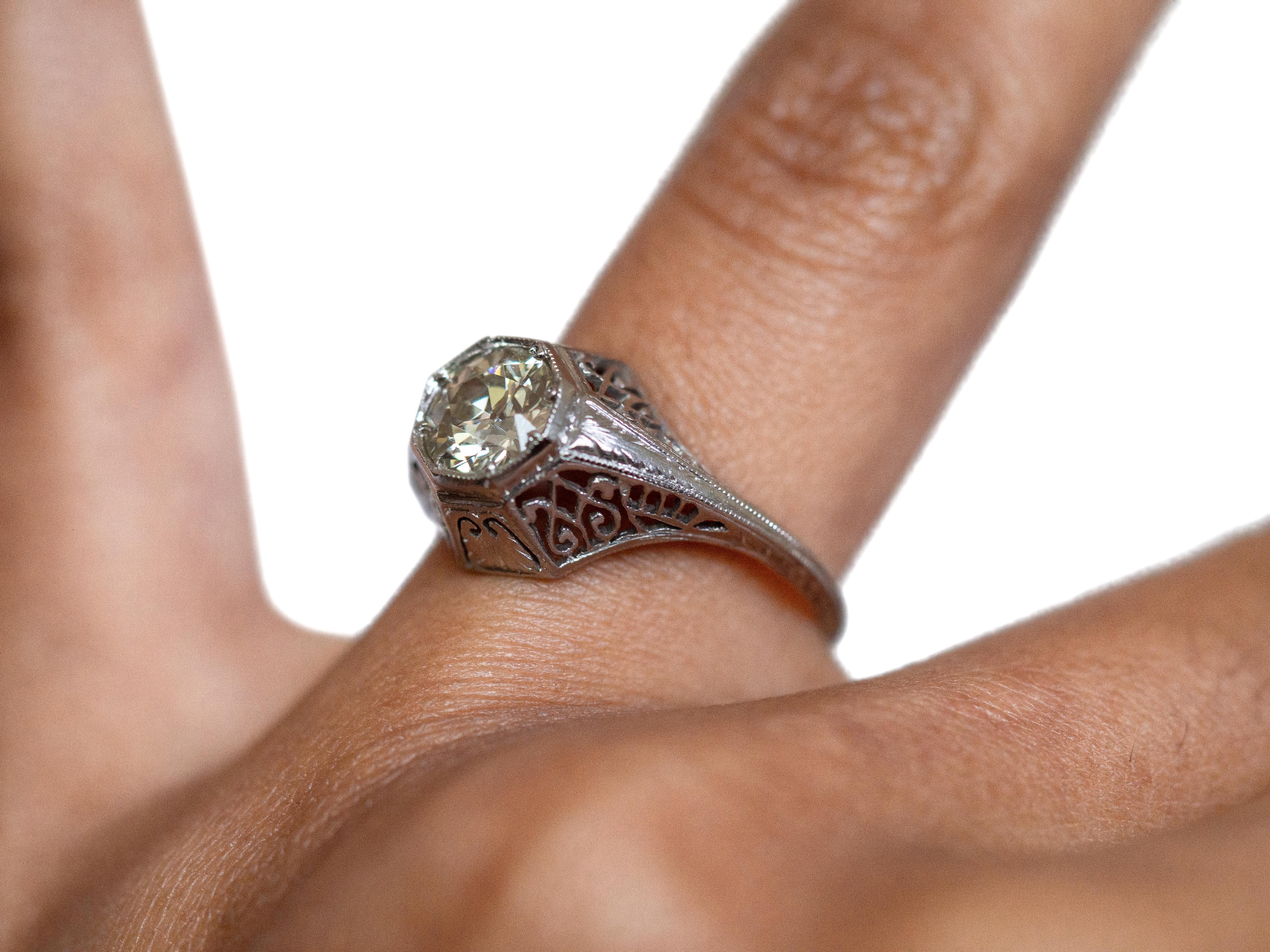 Women's or Men's .88 Carat Diamond Platinum Engagement Ring For Sale