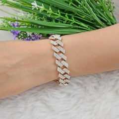 8.8 Carat SI Clarity HI Color Diamond Link Chain Bracelet 14 Karat Two Tone Gold