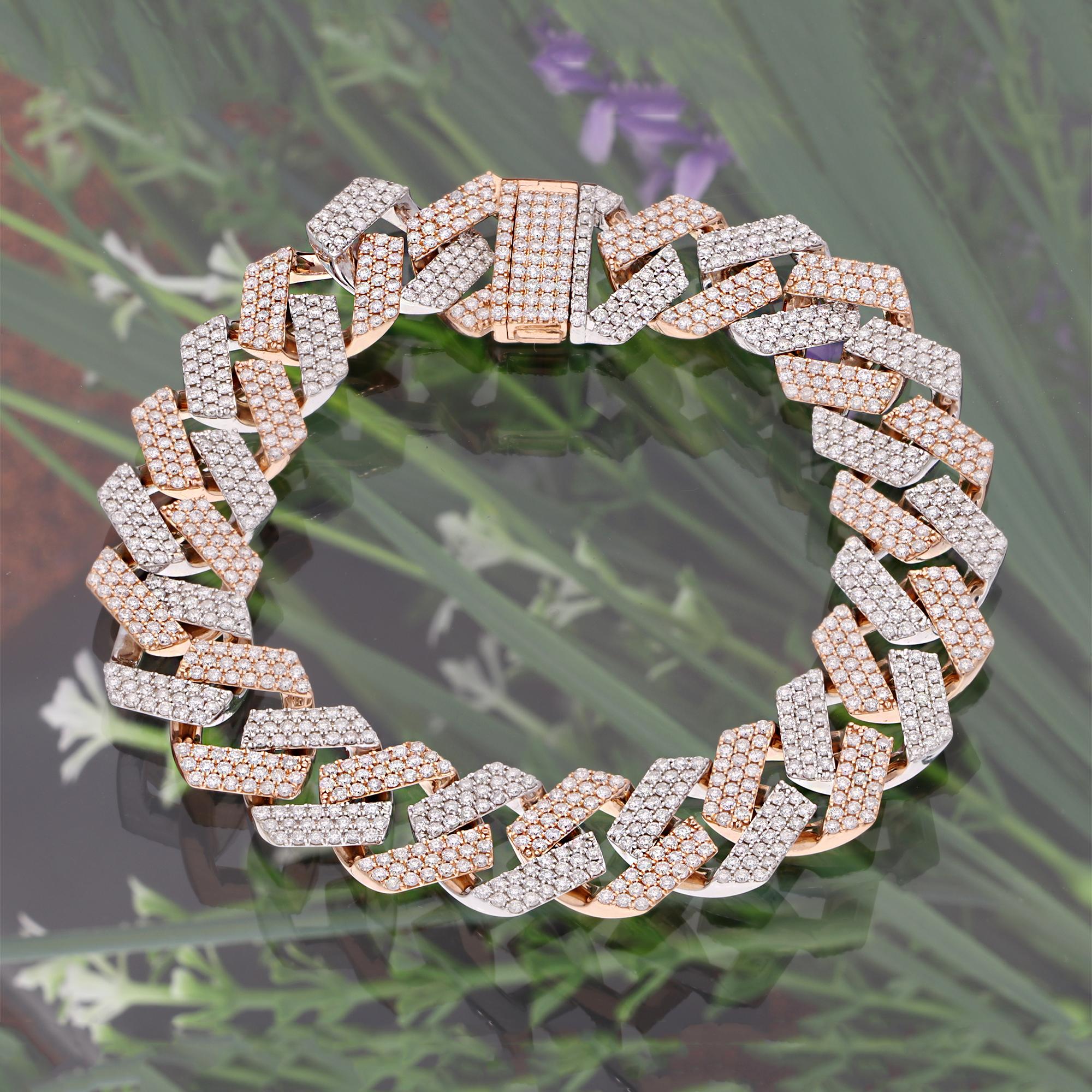 Modern 8.8 Carat SI Clarity HI Color Diamond Link Chain Bracelet 14 Karat Two Tone Gold For Sale
