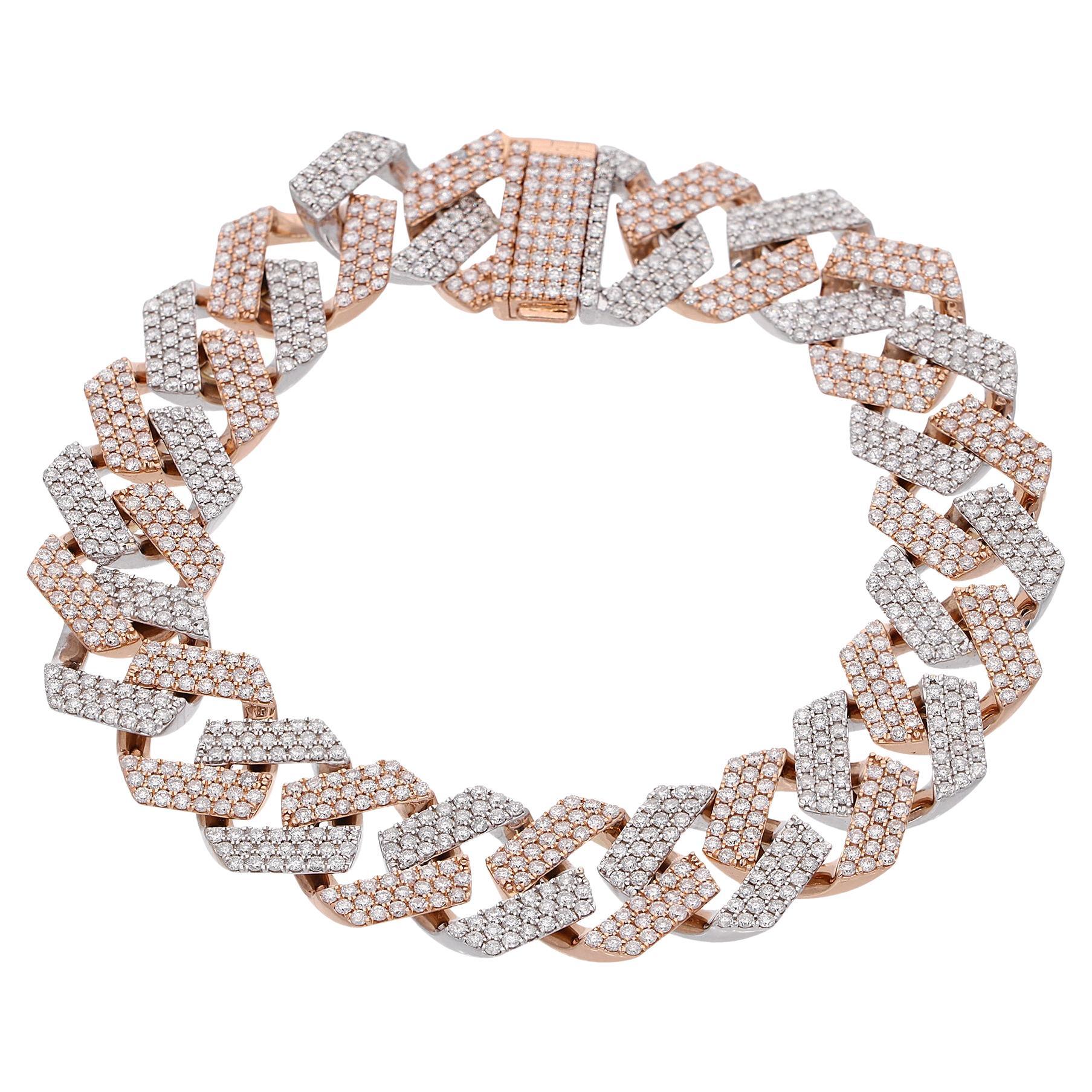 8.8 Carat SI Clarity HI Color Diamond Link Chain Bracelet 14 Karat Two Tone Gold