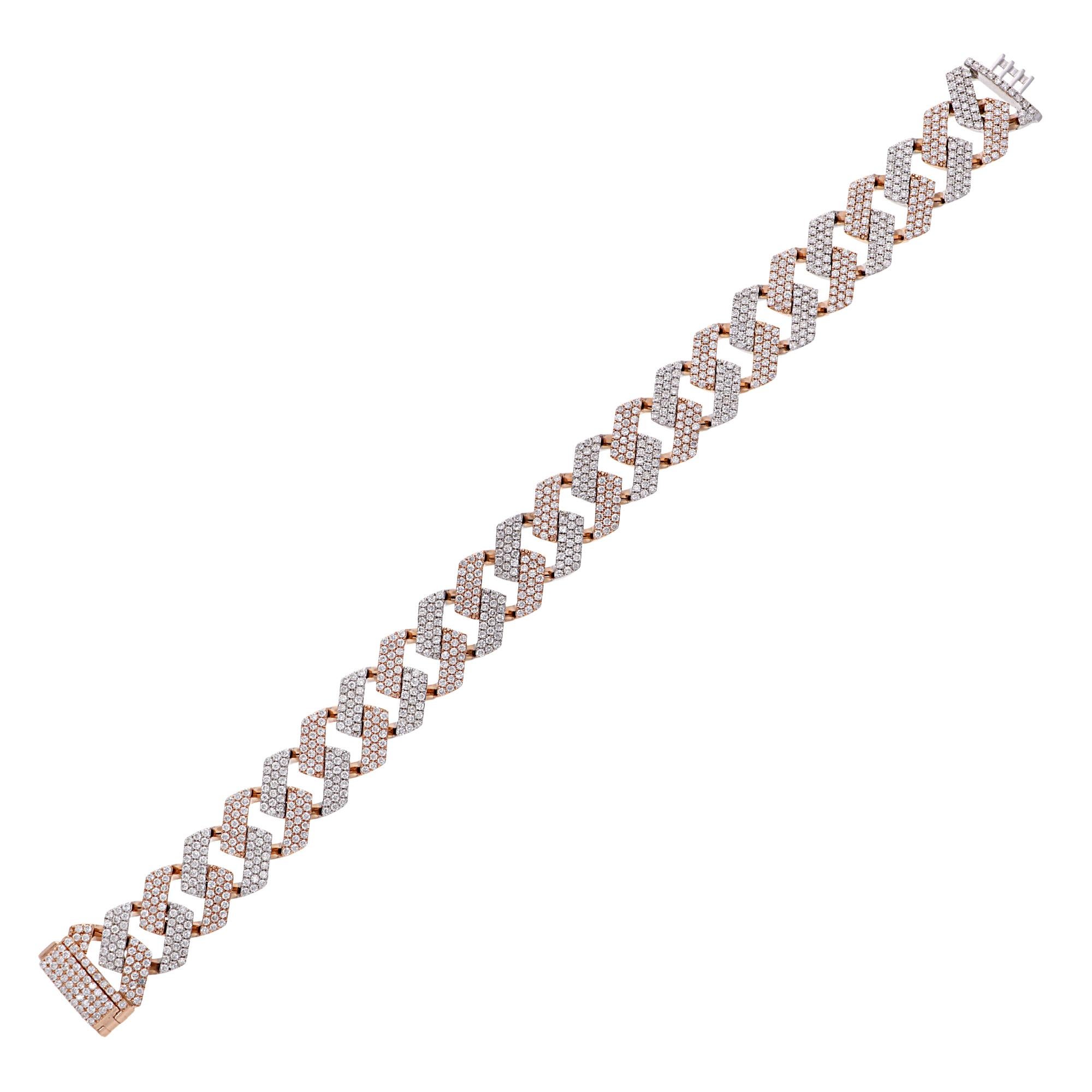Item Code :- SEBR-42219
Gross Wt. :- 43.84 gm
18k White & Rose Gold Wt. :- 42.08 gm
Diamond Wt. :- 8.80 Ct. ( AVERAGE DIAMOND CLARITY SI1-SI2 & COLOR H-I )
Bracelet Length :- 8 Inches Long
✦ Sizing
.....................
We can adjust most items to