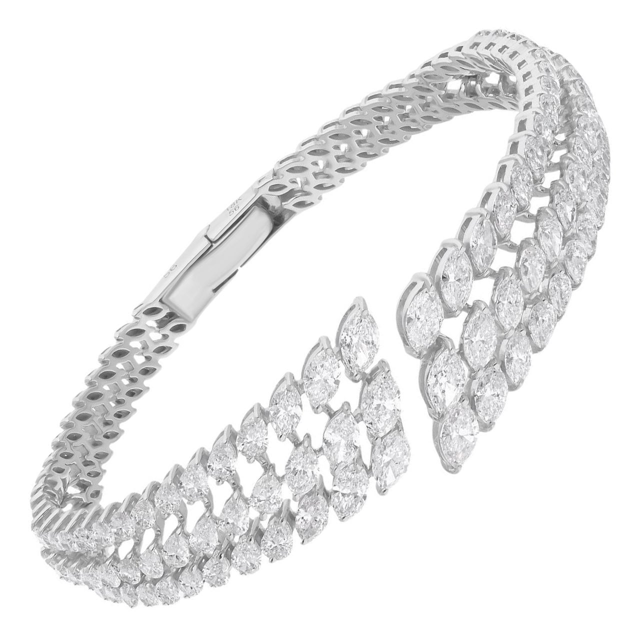 8,8 Carati SI/H Diamante Marquise Naturale Bracciale Largo Oro Bianco 14 Carati