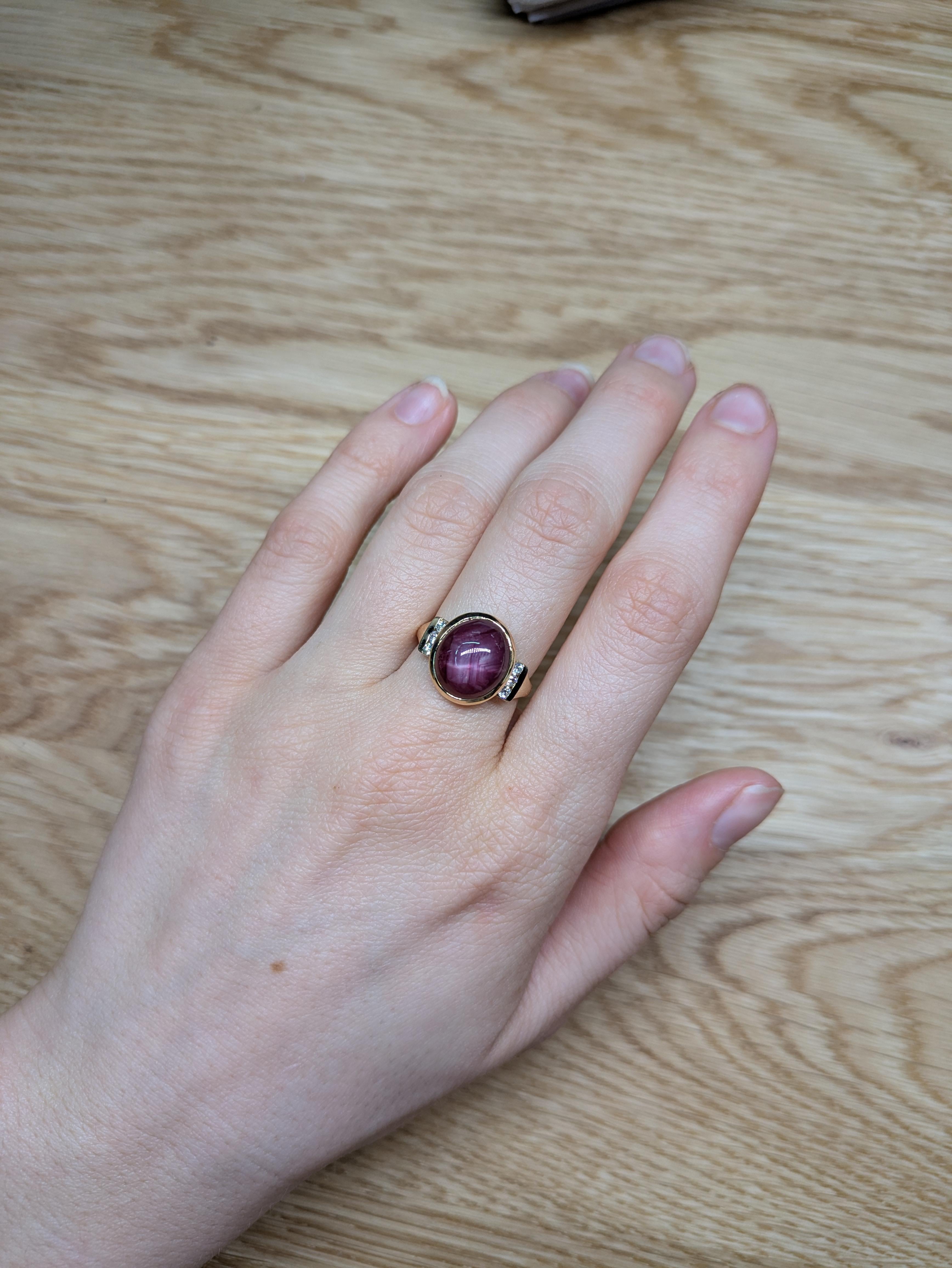 Women's 8.8 Carat Star Ruby Ring w Diamond Accents in Solid 14K Gold  OV 12.7x11mm