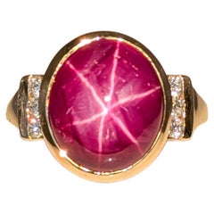 8.8 Carat Star Ruby Ring w Diamond Accents in Solid 14K Gold  OV 12.7x11mm