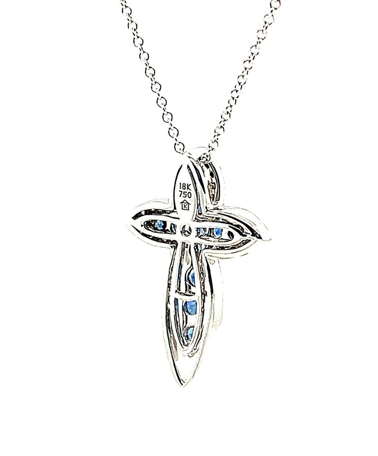 .88 ct. t.w. Blue Sapphire, Diamond, White Gold Cross Pendant Drop