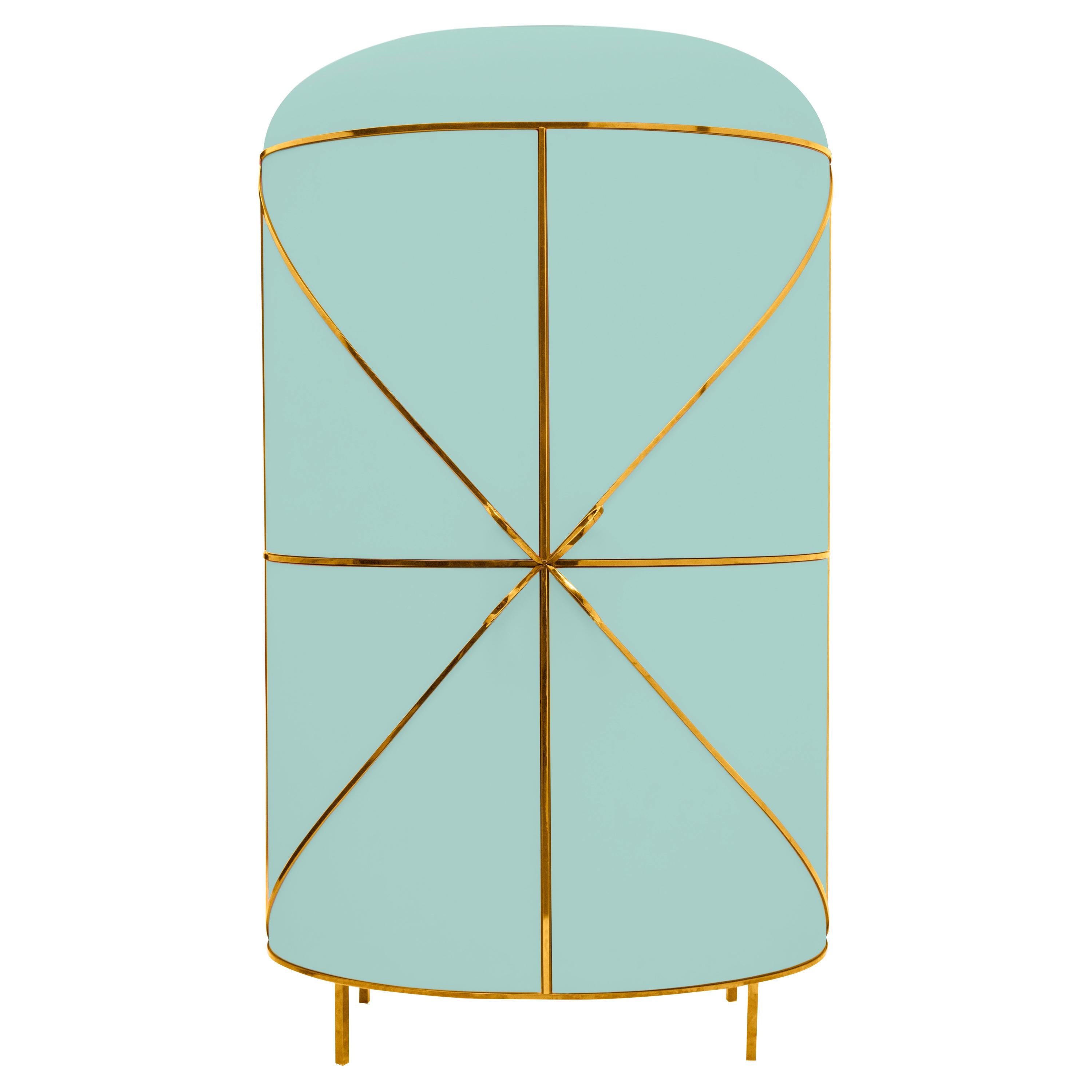 88 Secrets Mint Green Bar Cabinet with Gold Trims by Nika Zupanc