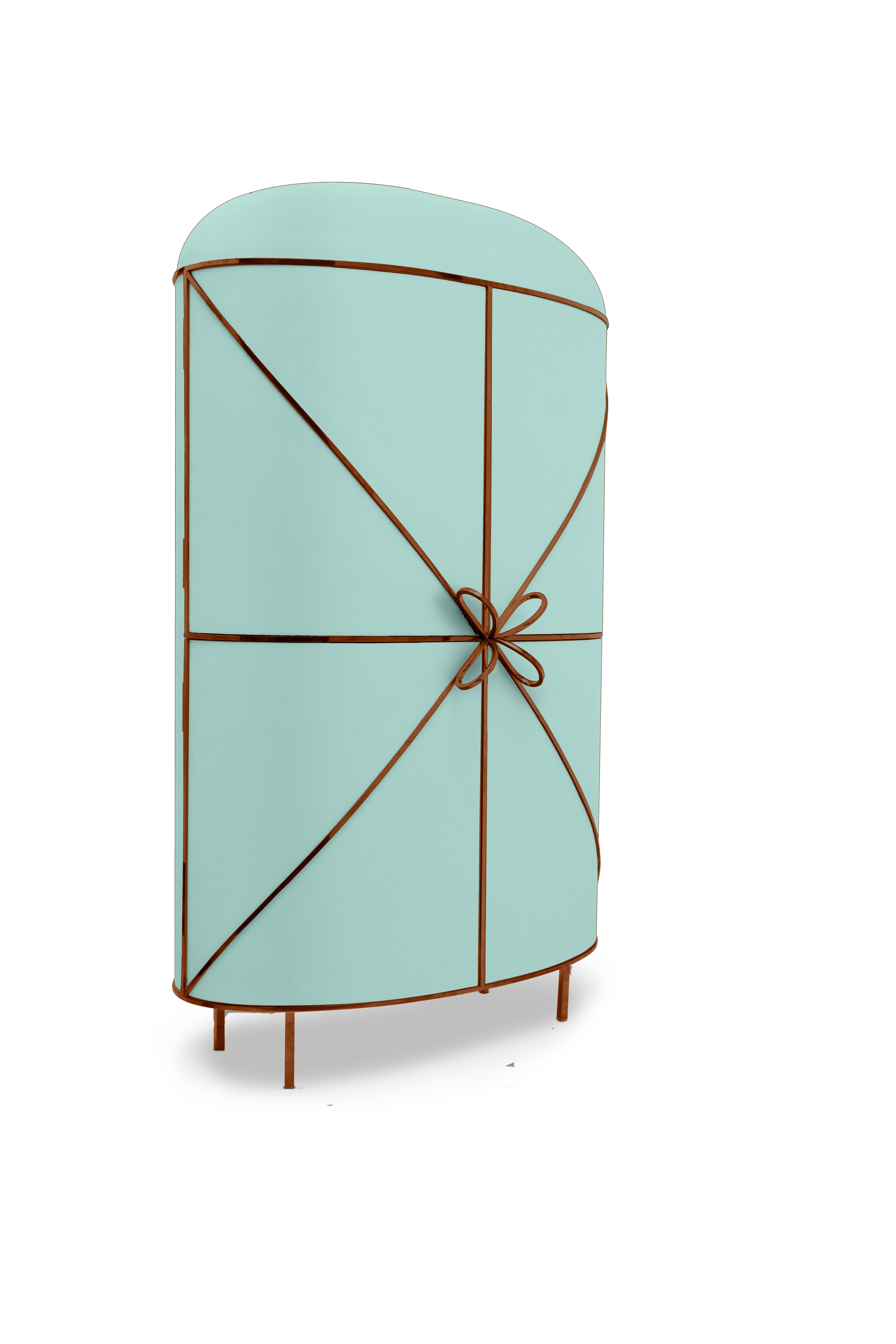 Modern 88 Secrets Mint Green Bar Cabinet with Rose Gold Trims by Nika Zupanc For Sale