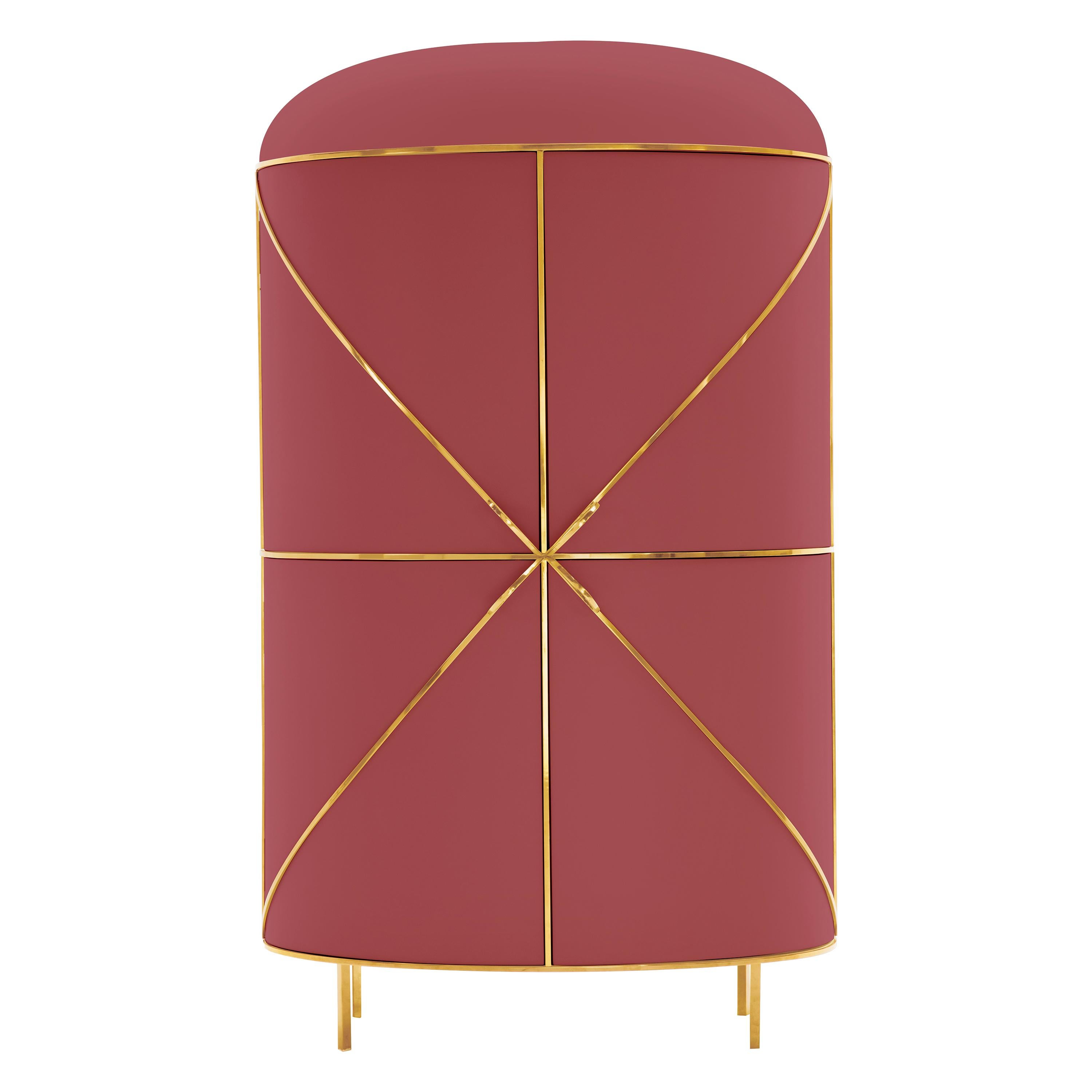 88 Secrets Rose Pink Bar Cabinet with Gold Trims by Nika Zupanc