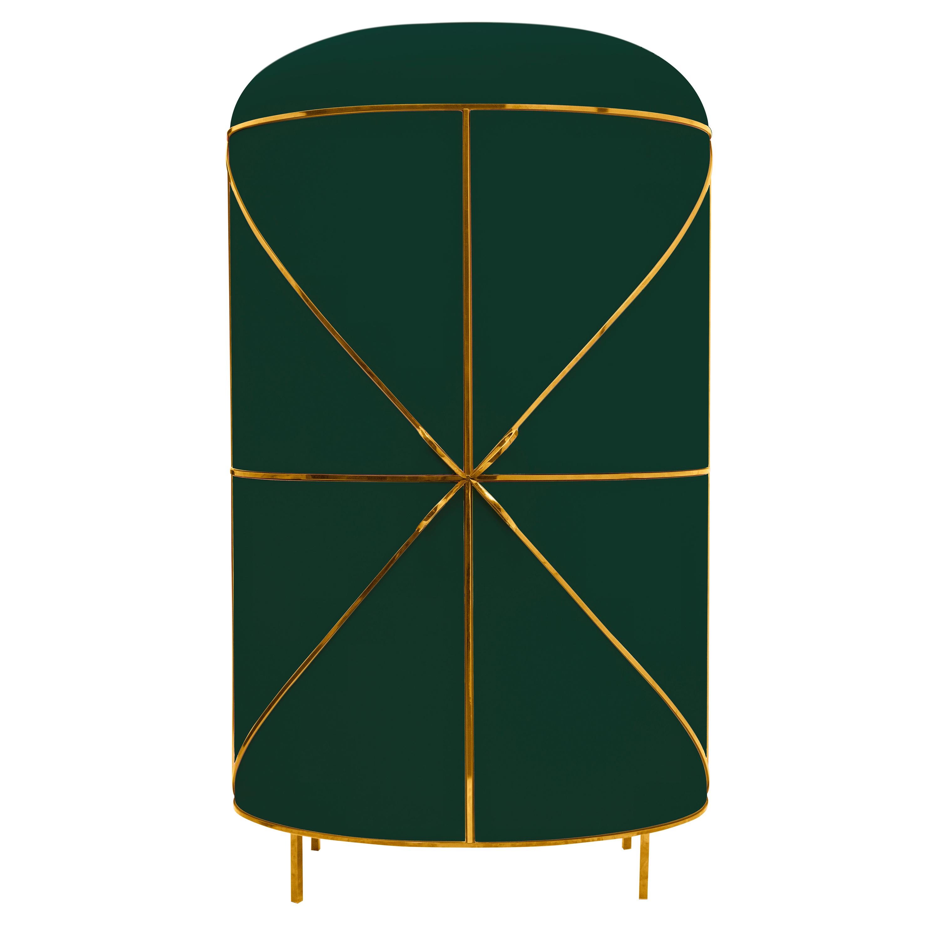 88 Secrets Green Bar Cabinet with Gold Trims by Nika Zupanc For Sale