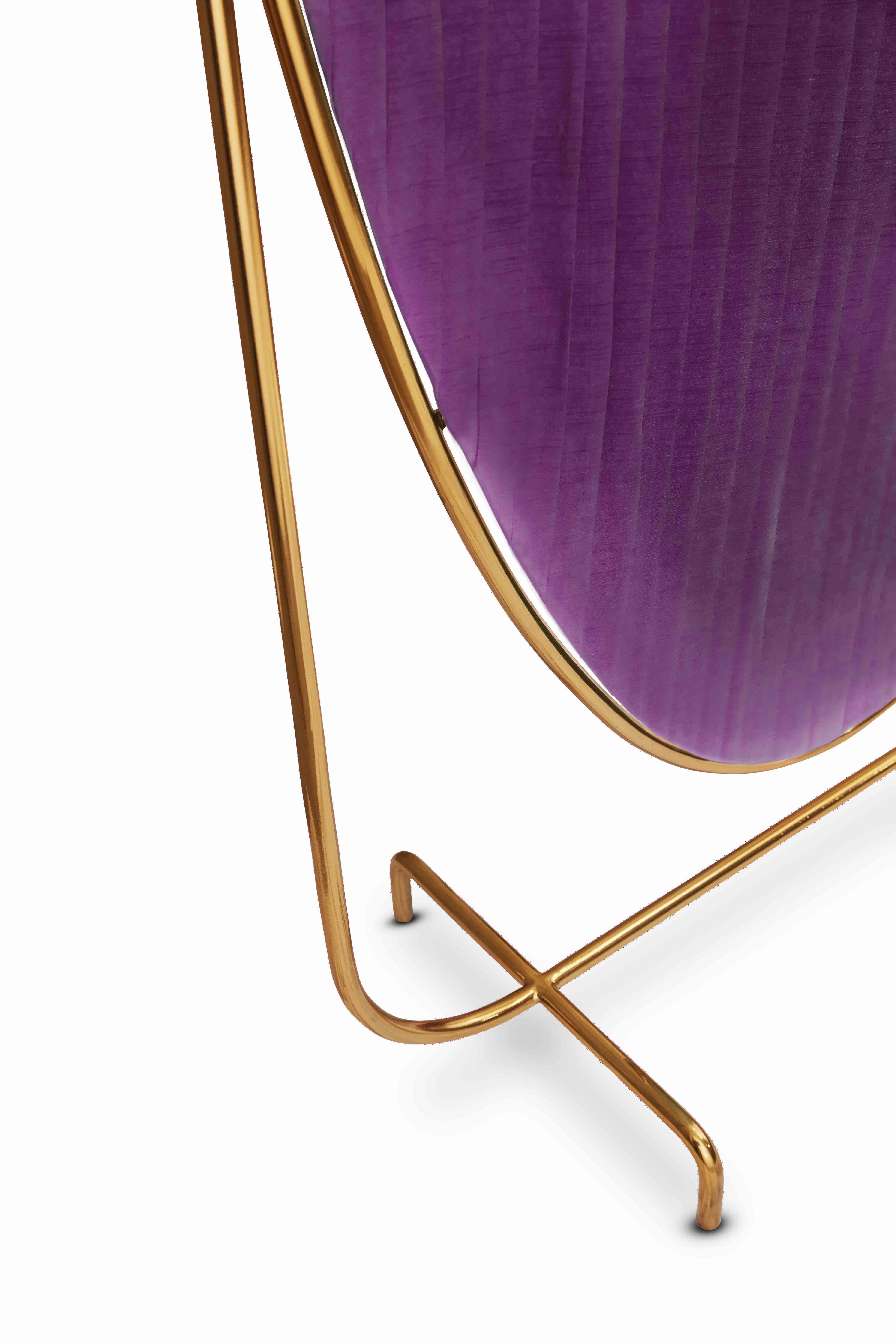 Modern 88 Secrets Screen in Gold Metal and Purple Silk by Nika Zupanc For Sale