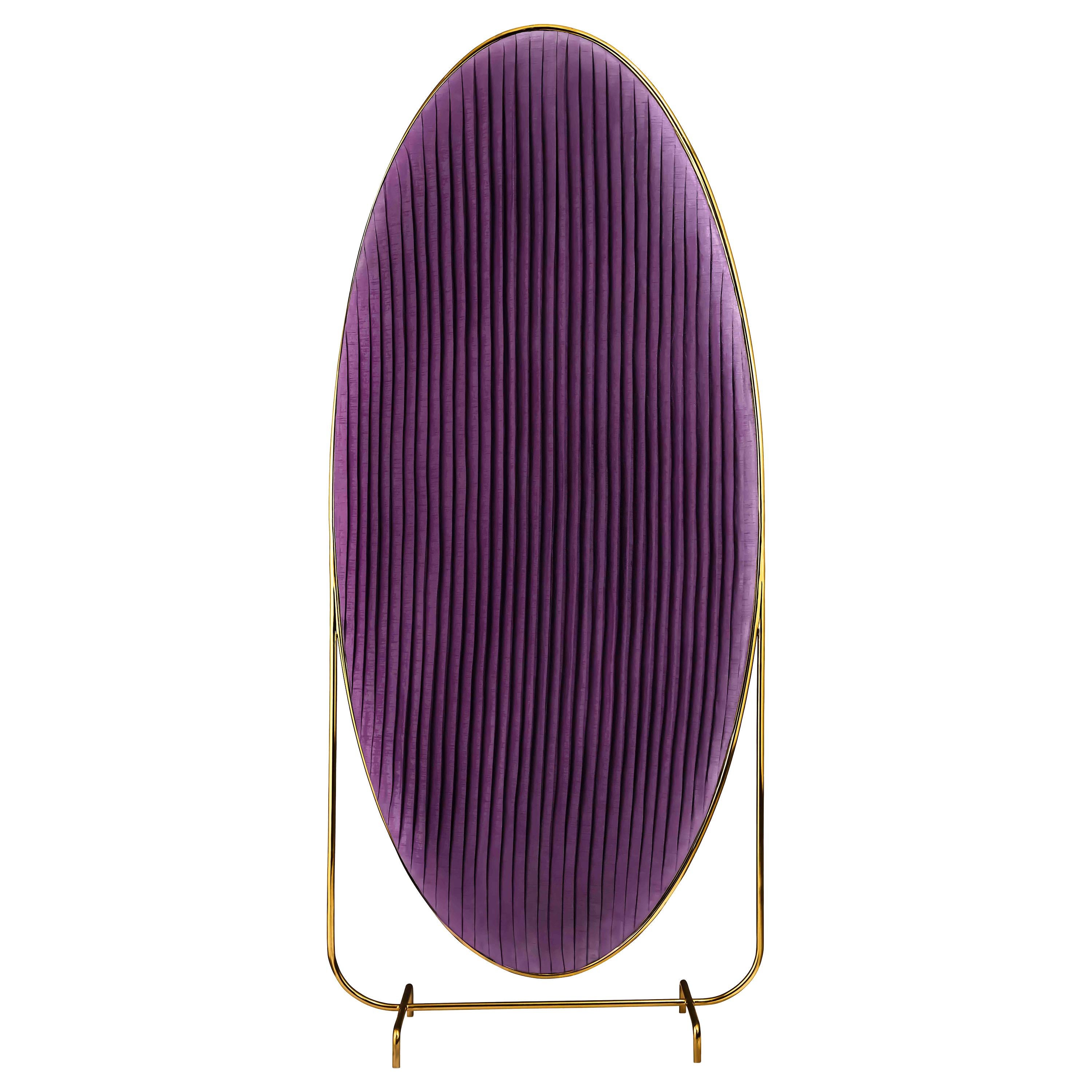 88 Secrets Screen in Gold Metal and Purple Silk by Nika Zupanc