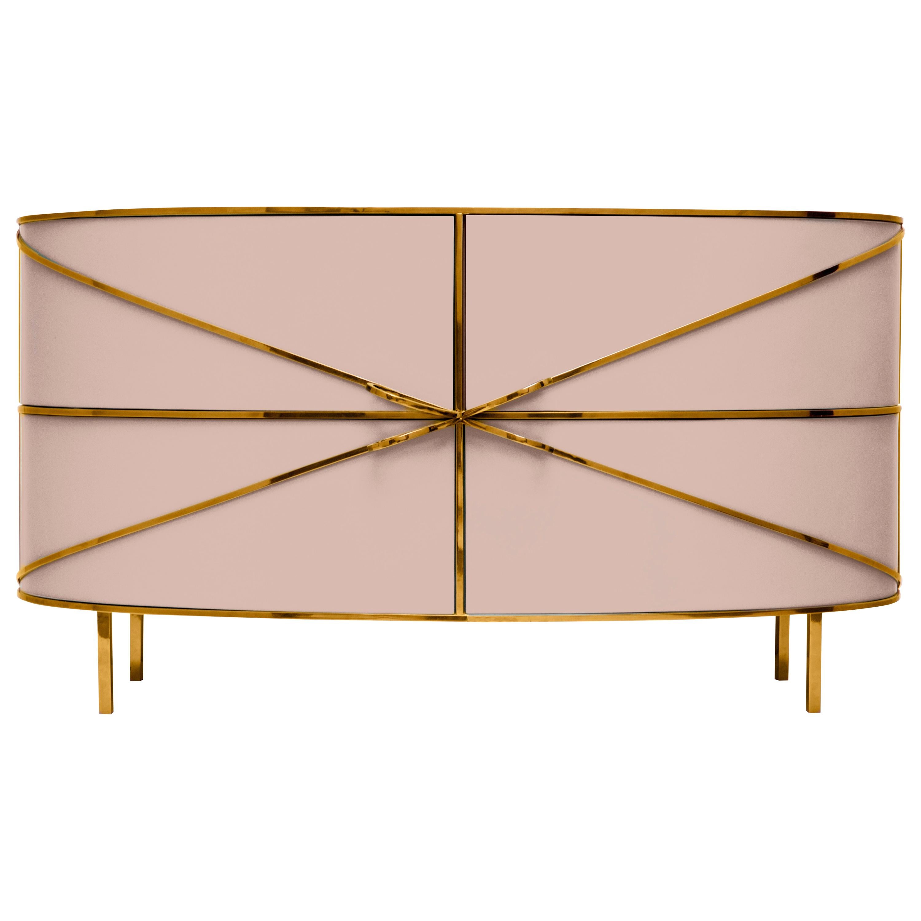 88 Secrets Pink Sideboard with Gold Trims by Nika Zupanc For Sale