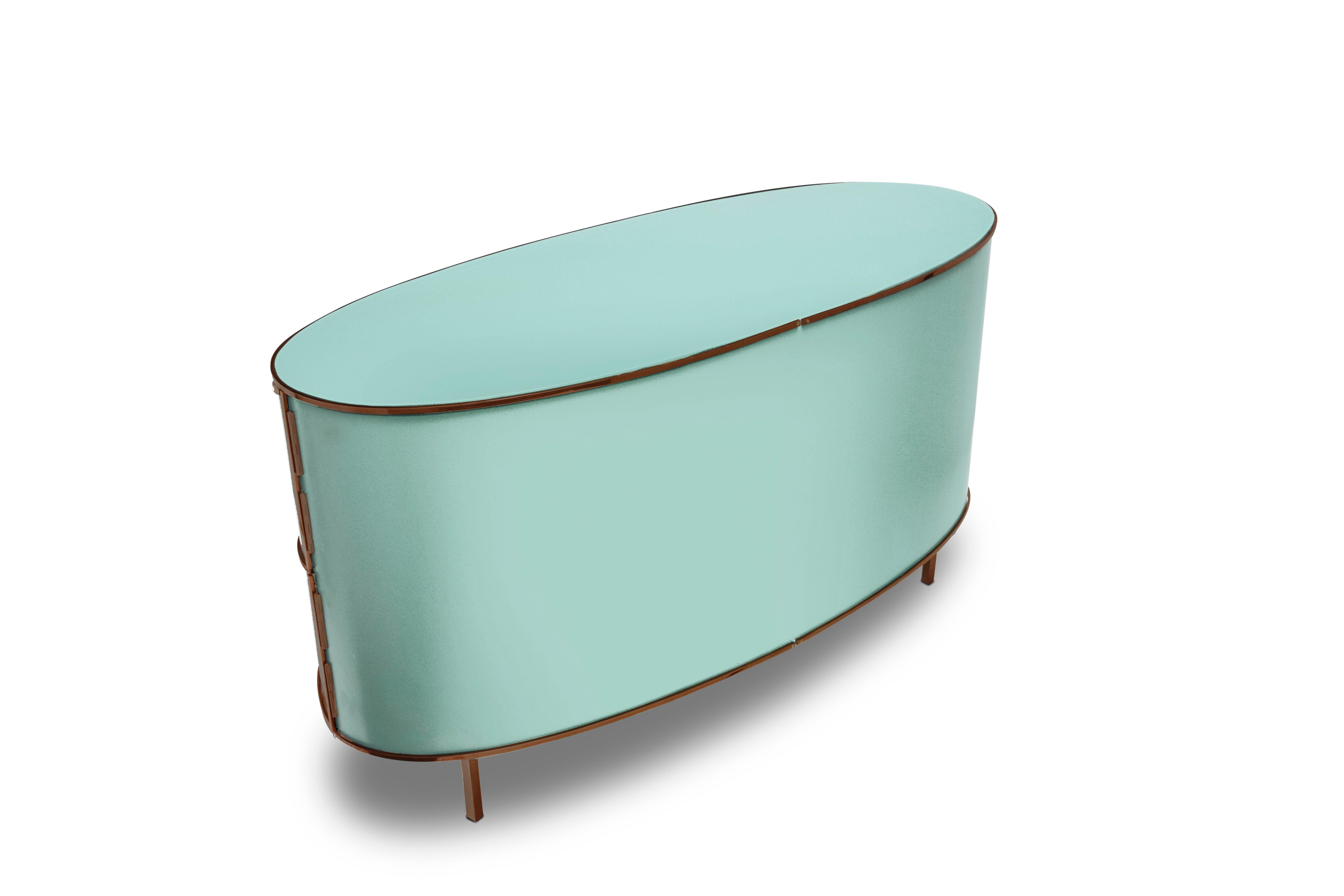 Modern 88 Secrets Mint Green Sideboard with Rose Gold Trims by Nika Zupanc For Sale