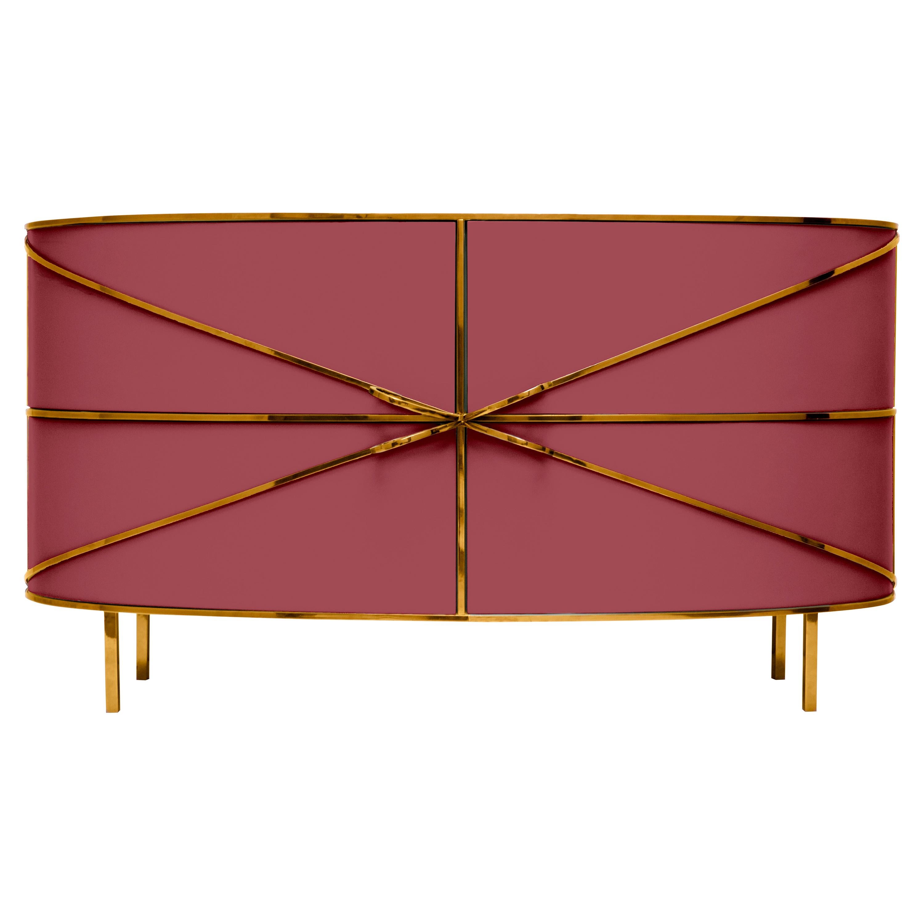 88 Secrets Rose Pink Sideboard with Gold Trims by Nika Zupanc For Sale