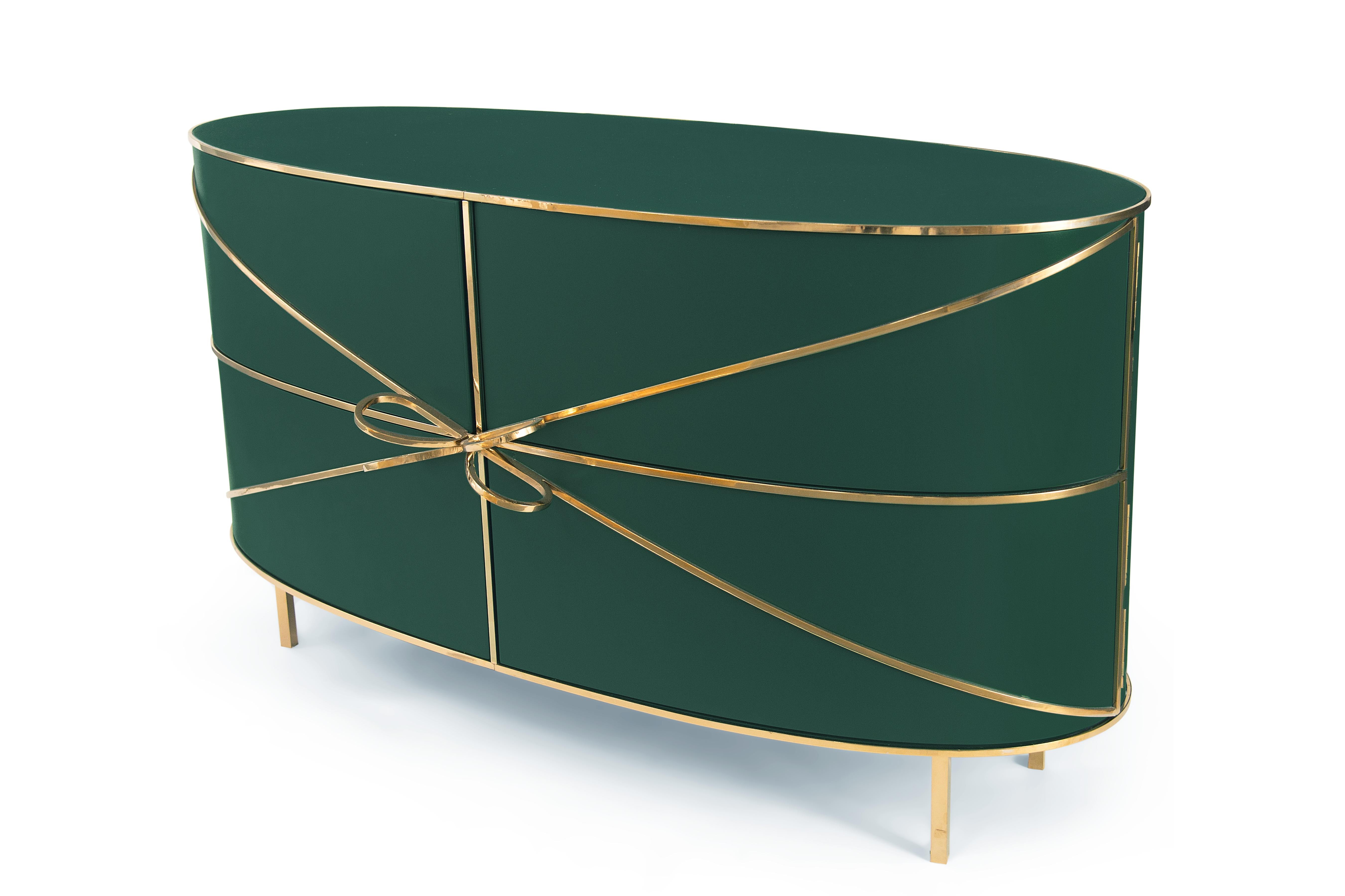 Modern 88 Secrets Green Sideboard with Gold Trims by Nika Zupanc For Sale