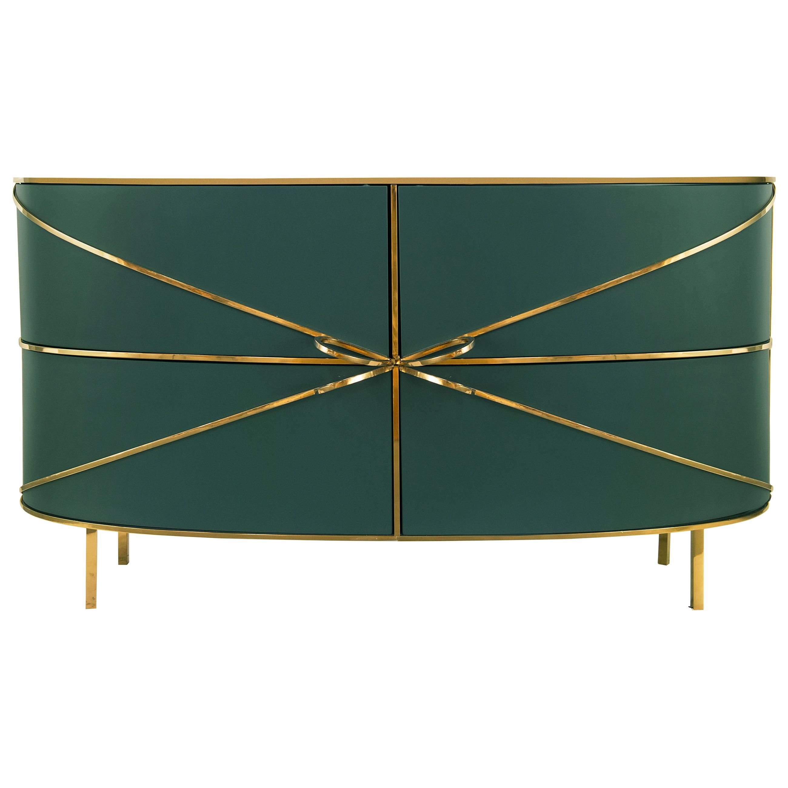 88 Secrets Green Sideboard with Gold Trims by Nika Zupanc