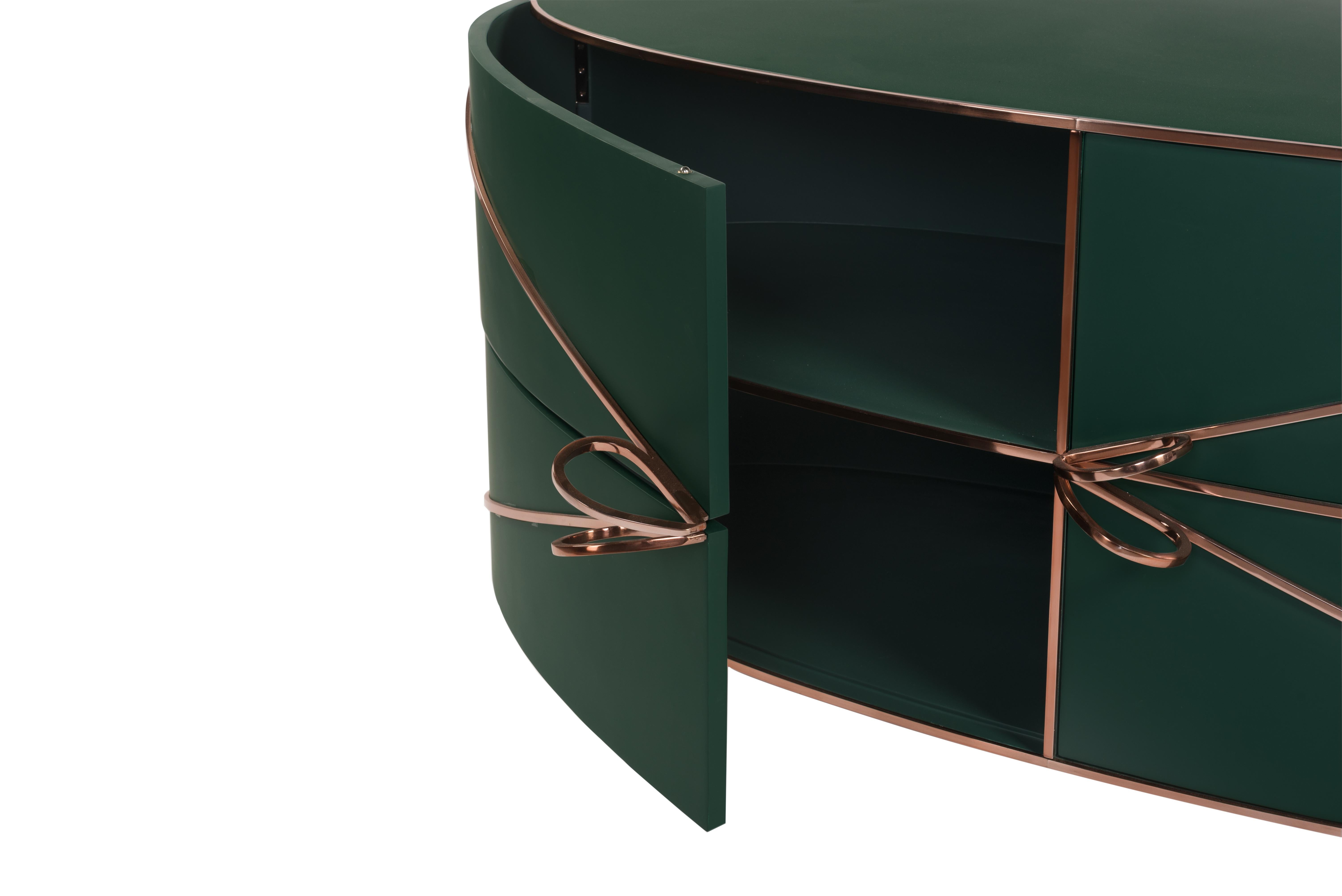 Modern 88 Secrets Green Sideboard with Rose Gold Trims by Nika Zupanc For Sale
