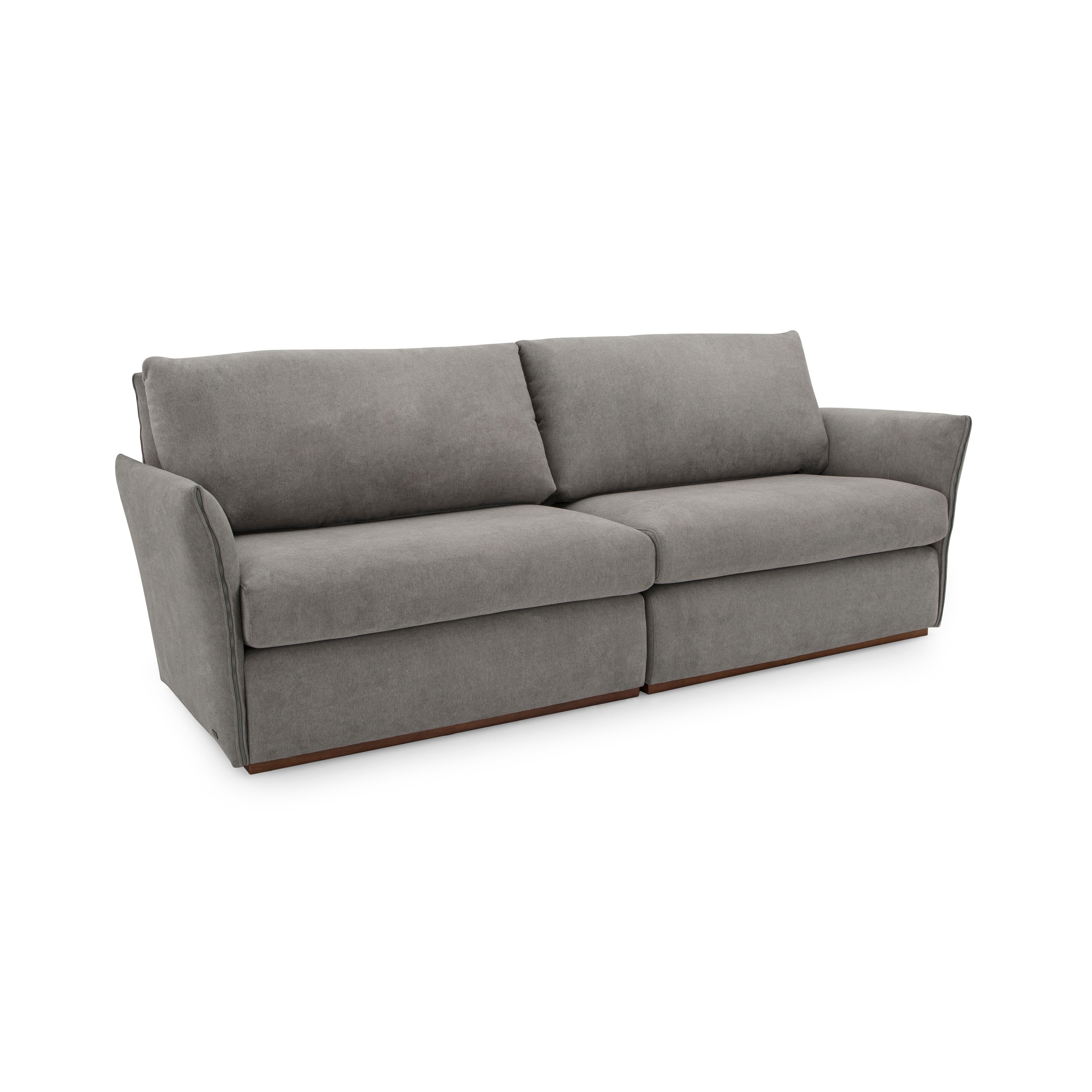 Thin Sofa with Bowed Arms in an Upholstered Gray Fabric In New Condition For Sale In Miami, FL
