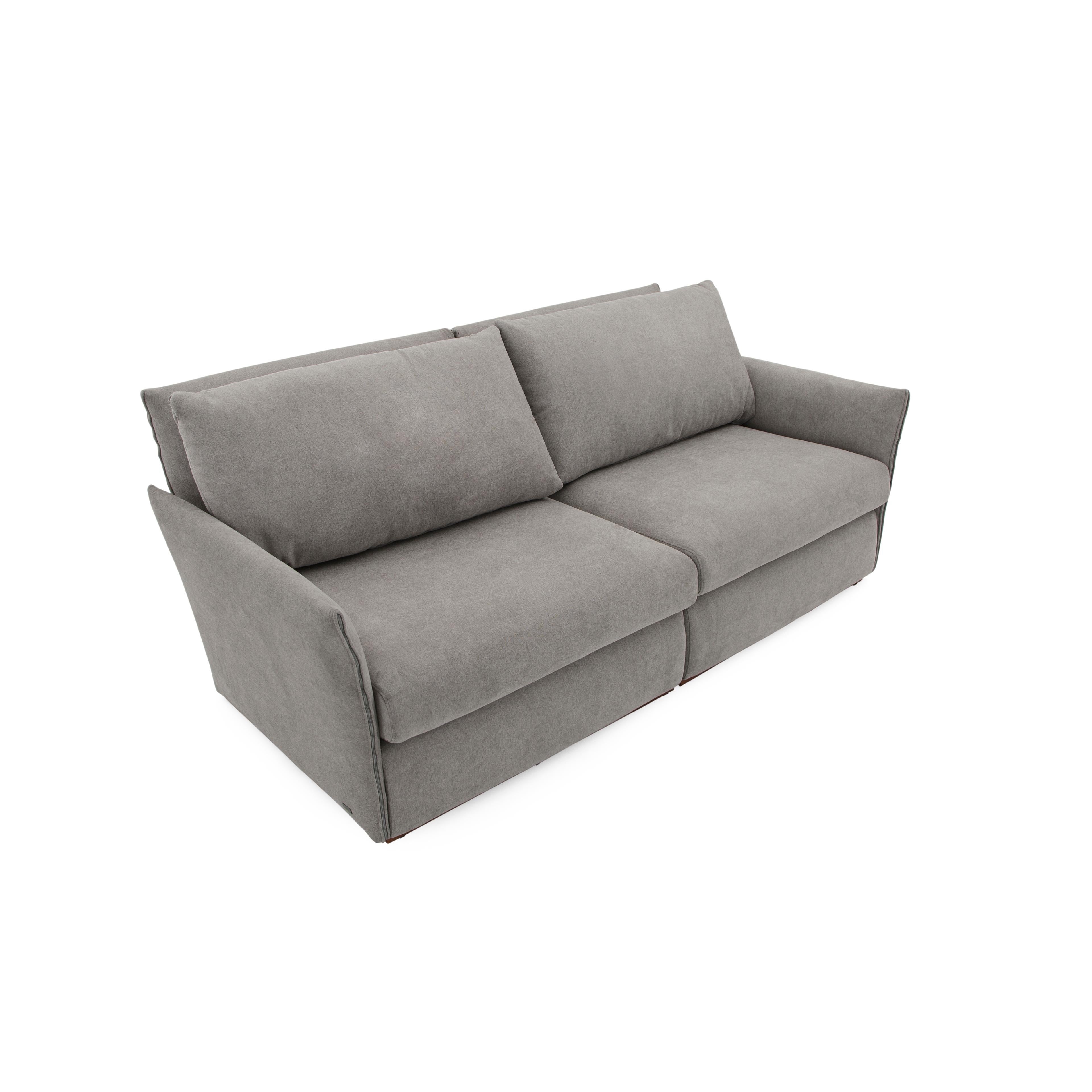 Upholstery Thin Sofa with Bowed Arms in an Upholstered Gray Fabric For Sale