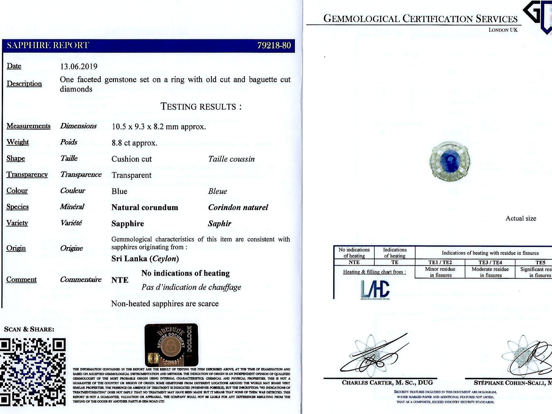 8.80 Carat Ceylon Sapphire and 2.68 Carat Diamond Cocktail Ring in White Gold For Sale 5