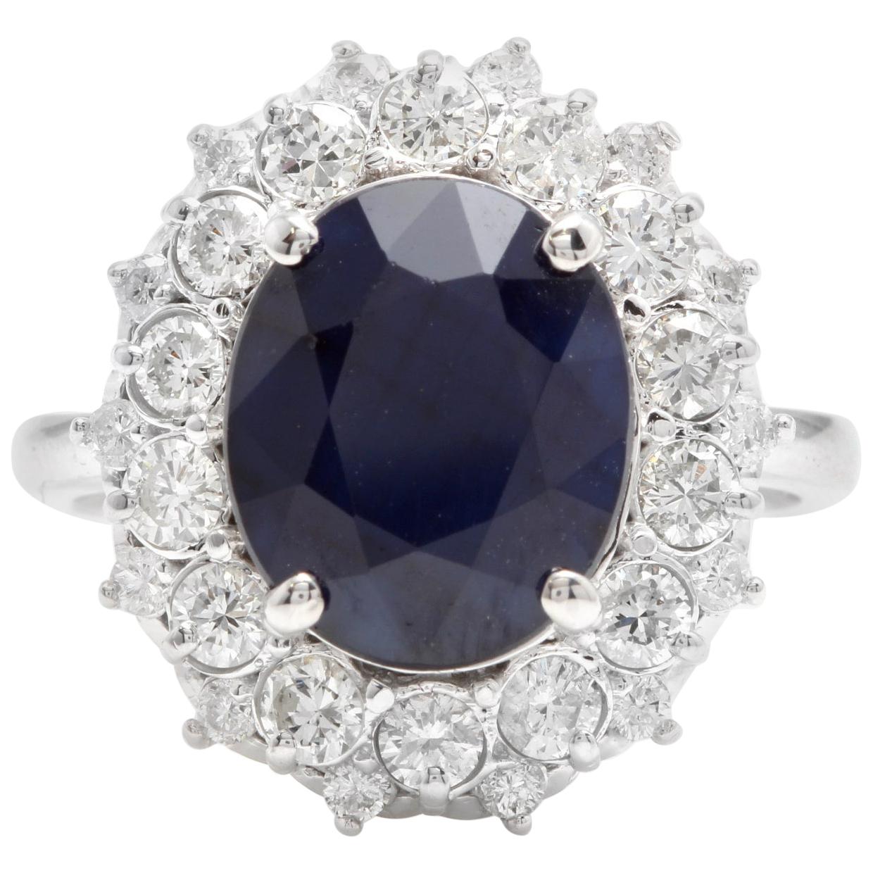 8.80 Carat Exquisite Natural Blue Sapphire and Diamond 14 Karat Solid White Gold For Sale