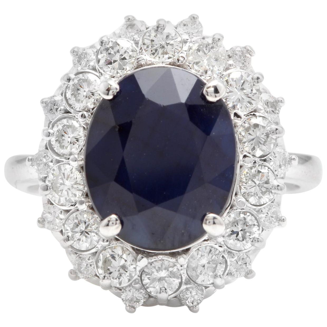 Zafiro azul natural exquisito de 8,80 quilates y diamante Oro blanco macizo de 14 quilates en venta