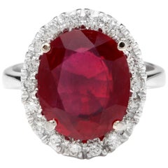 8,80 Karat beeindruckender Ring mit natürlichem rotem Rubin und Diamant aus 14 Karat Weißgold