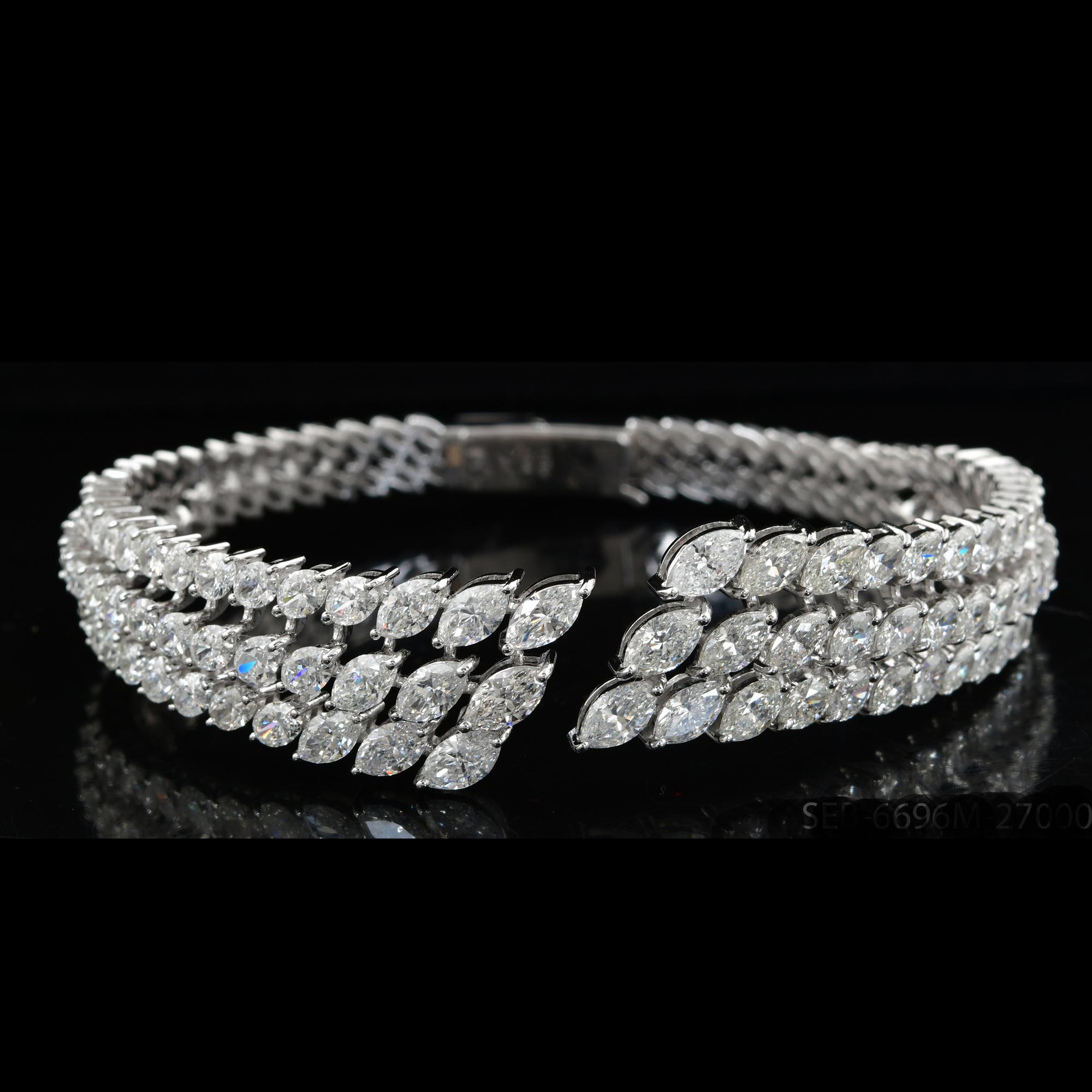 Bracelet manchette jonc en or blanc 14 carats avec diamants marquises de 8,80 carats en vente 2
