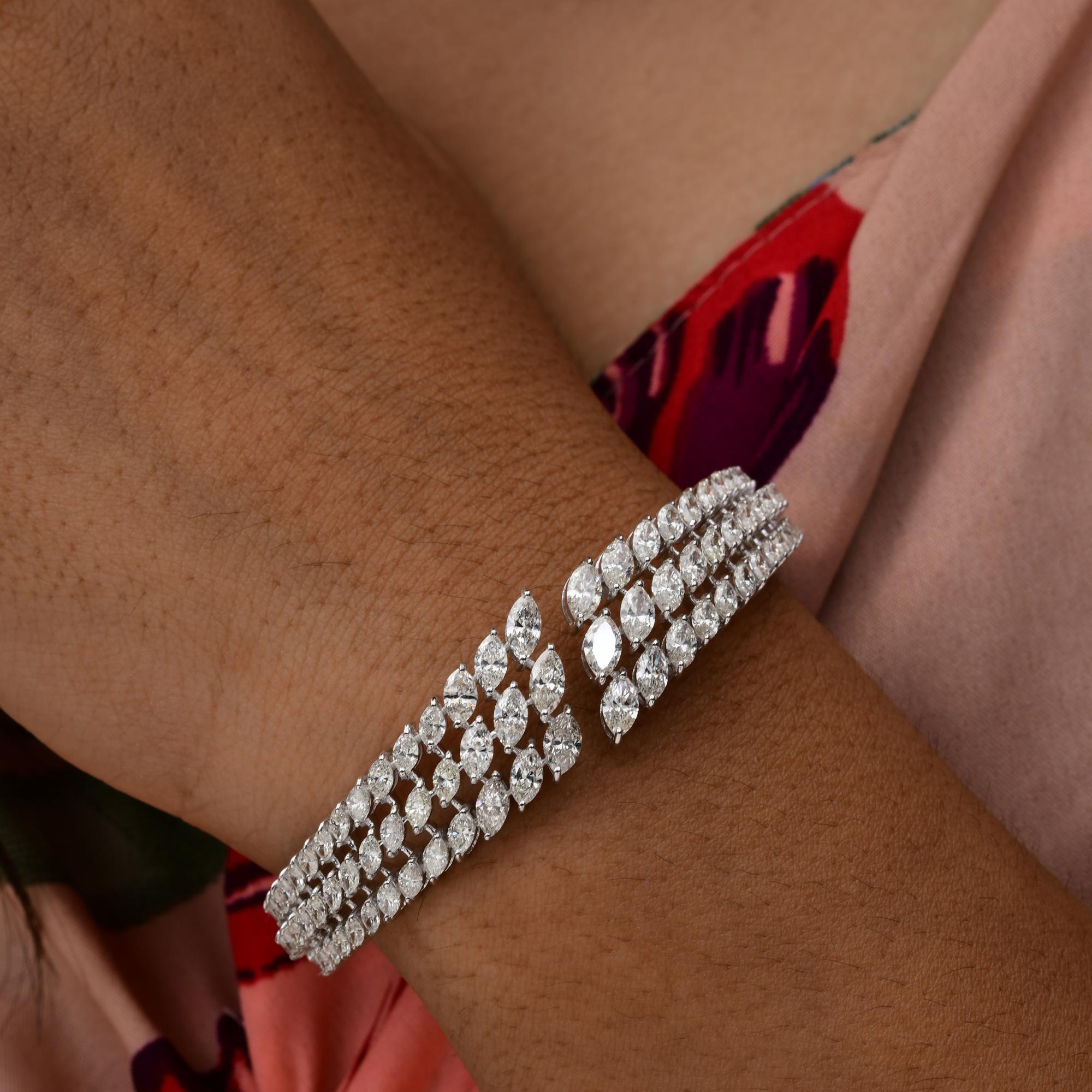 Bracelet manchette jonc en or blanc 14 carats avec diamants marquises de 8,80 carats en vente 3