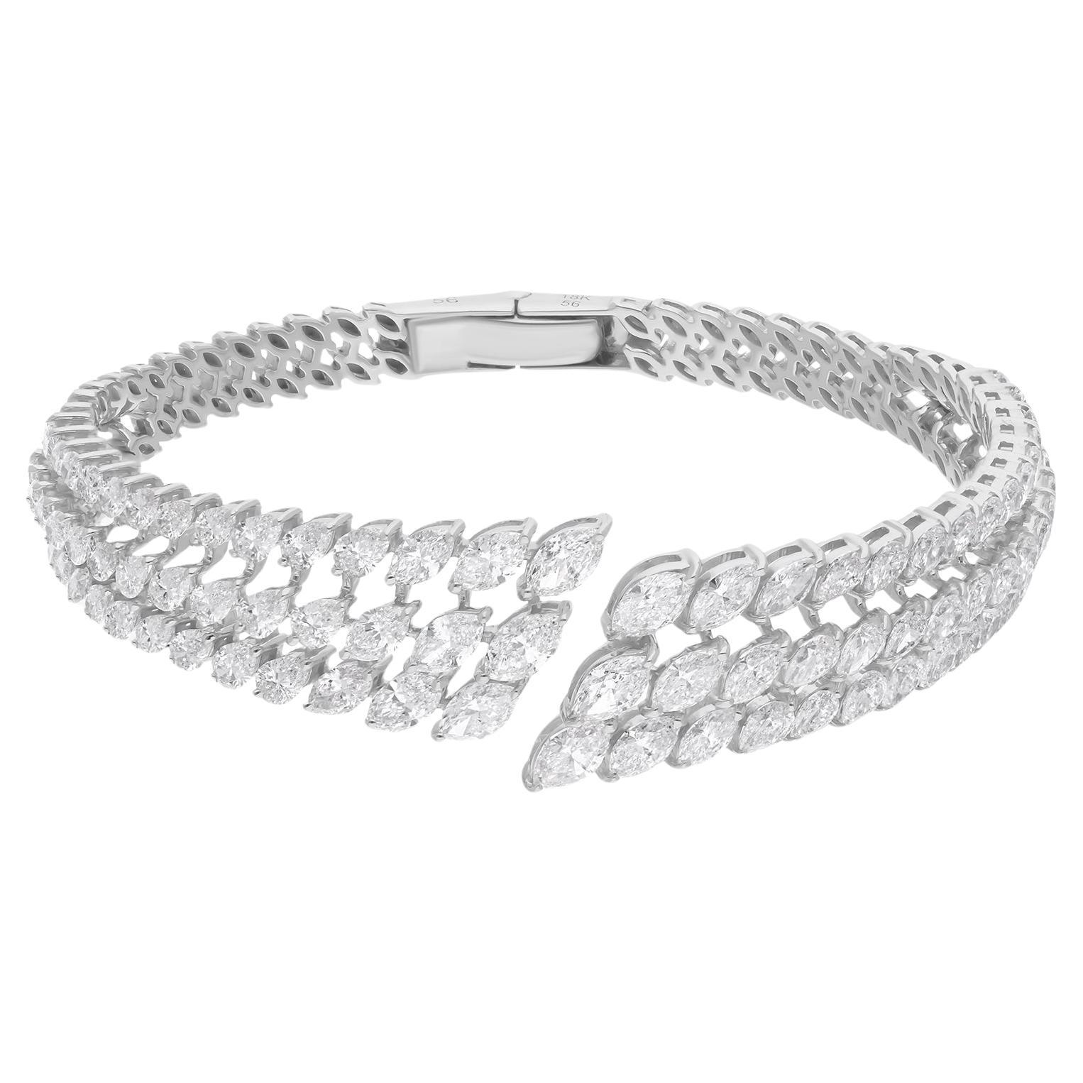 Bracciale Bangle con diamanti Marquise da 8,80 carati in oro bianco 14 carati