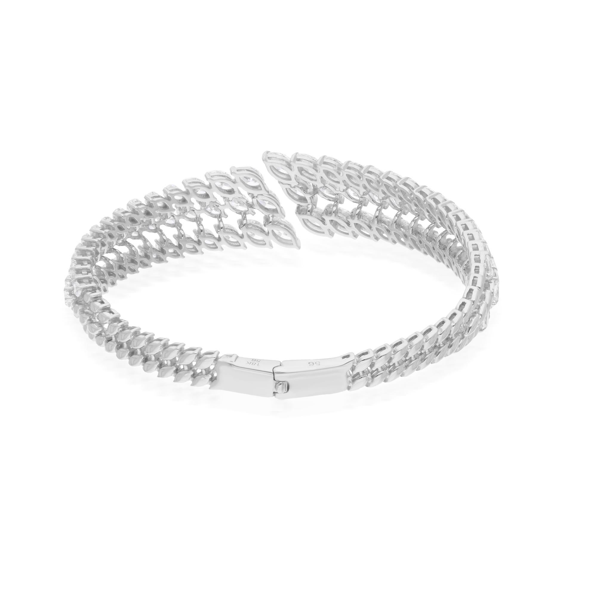 Modern Real 8.80 Carat SI/H Marquise Diamond Cuff Bangle Bracelet 18 Karat White Gold For Sale