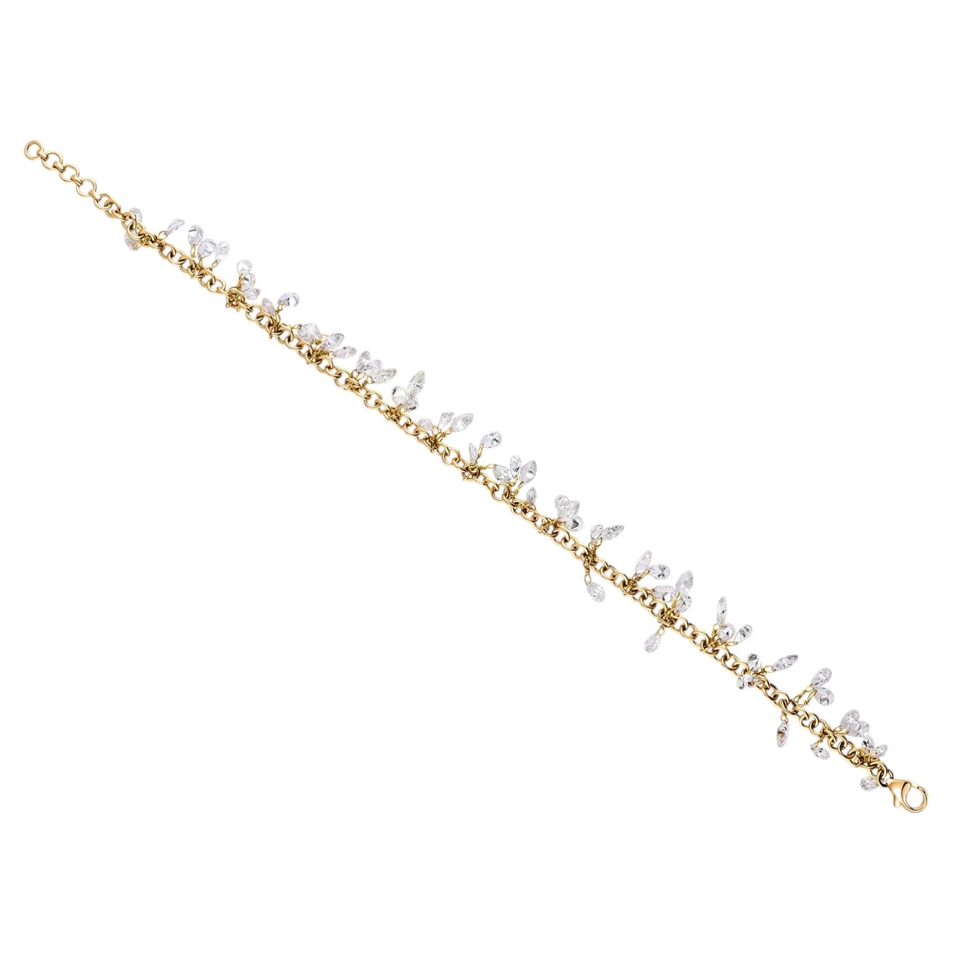 8.80 Carat Natural Diamond Charm Bracelet in 14K Yellow Gold