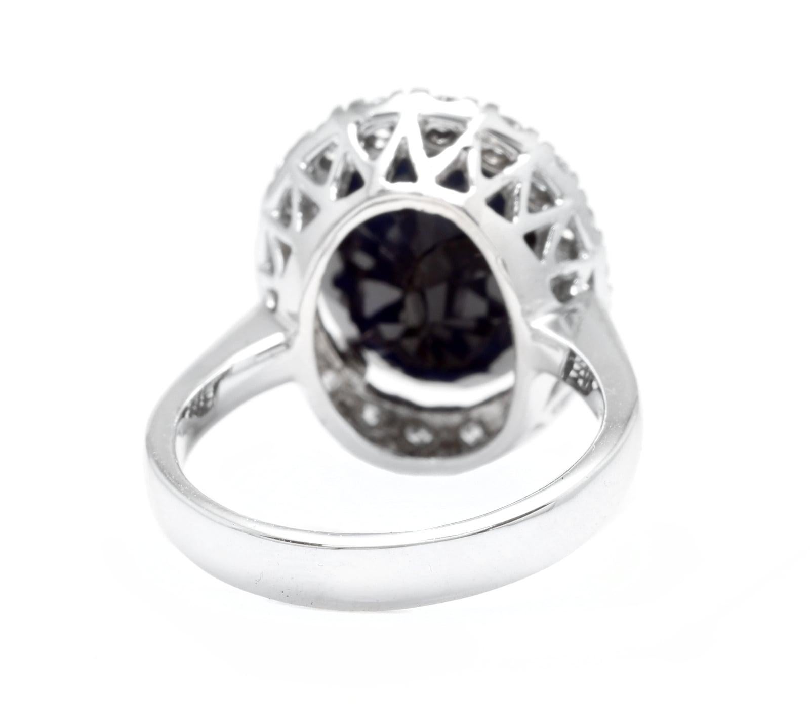 Oval Cut 8.80 Carat Natural Sapphire and Diamond 14 Karat Solid White Gold Ring For Sale