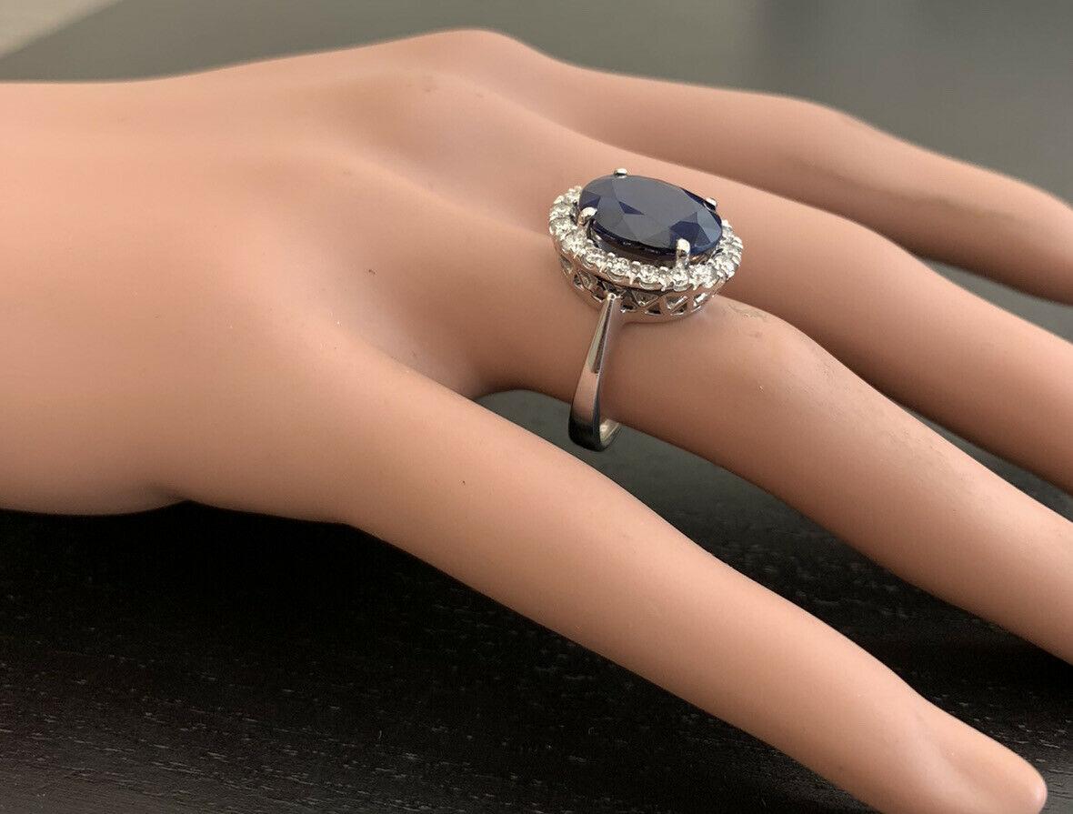 8.80 Carat Natural Sapphire and Diamond 14 Karat Solid White Gold Ring For Sale 1