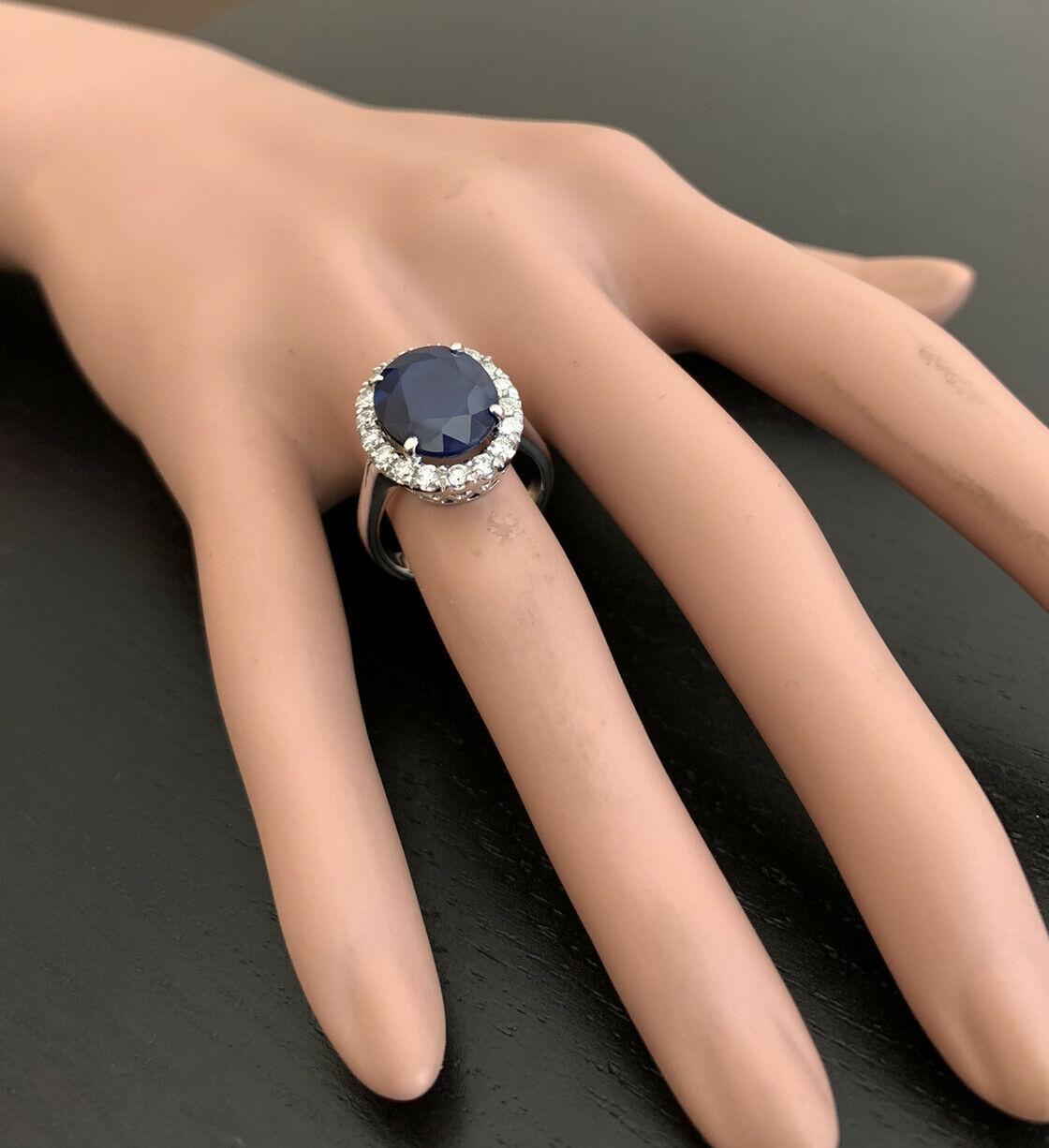 8.80 Carat Natural Sapphire and Diamond 14 Karat Solid White Gold Ring For Sale 2