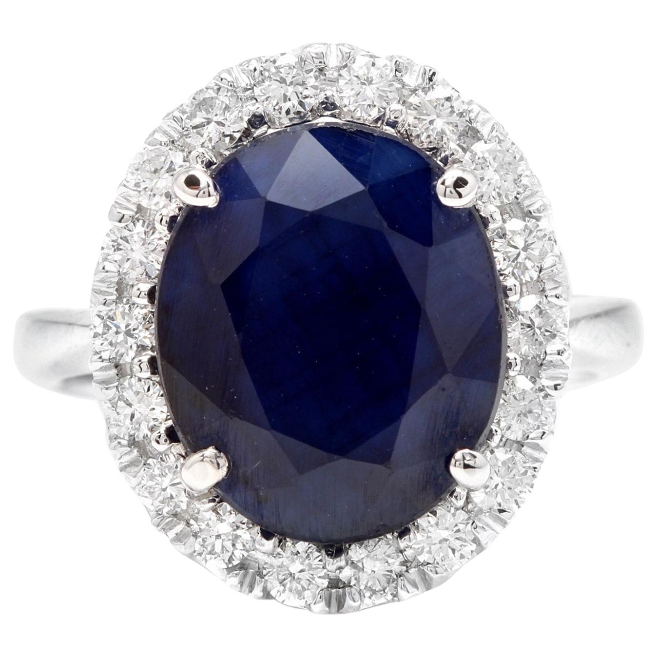 8.80 Carat Natural Sapphire and Diamond 14 Karat Solid White Gold Ring For Sale