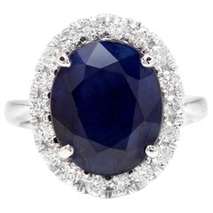 8.80 Carat Natural Sapphire and Diamond 14 Karat Solid White Gold Ring