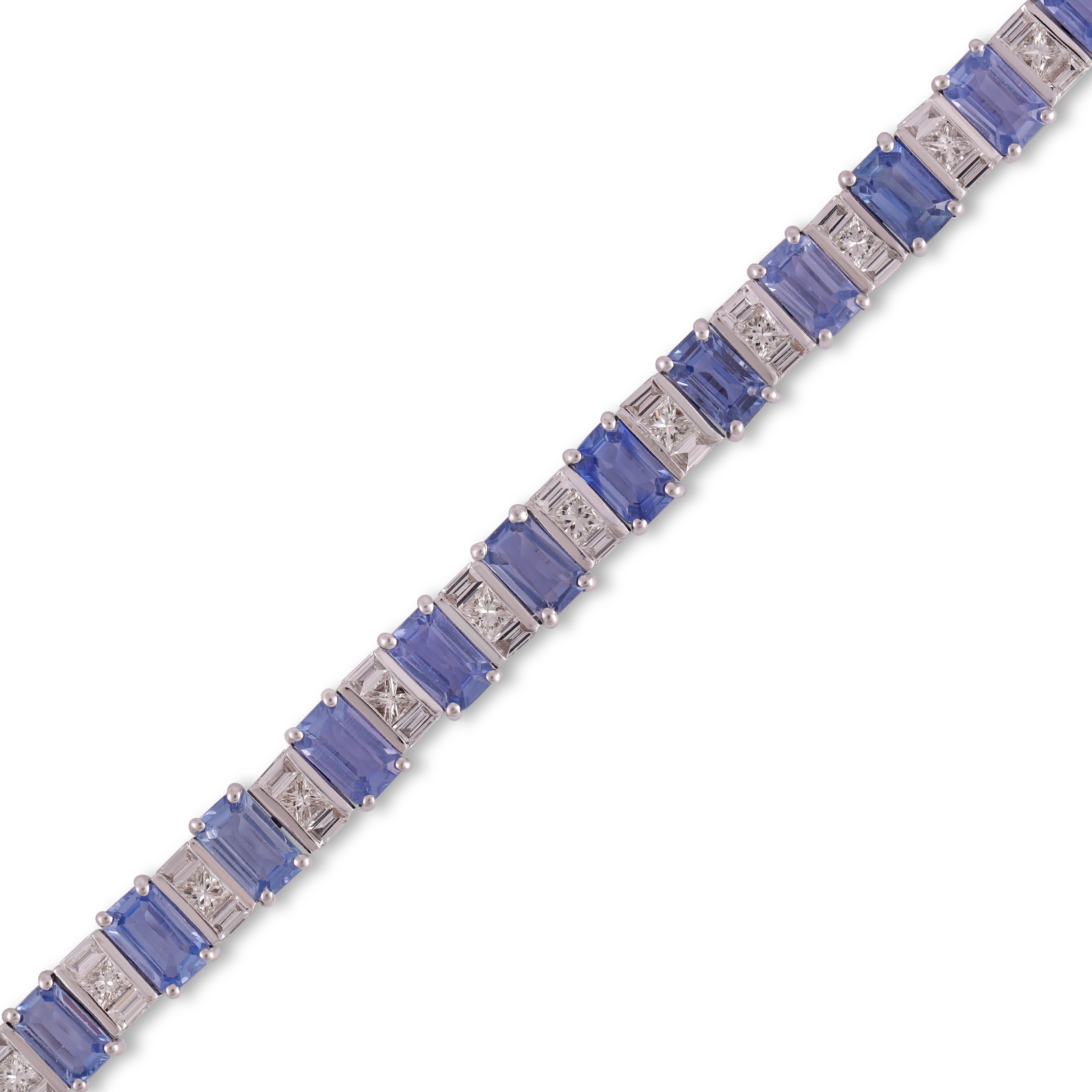 Modernist 8.80 Carat Sapphire & Diamond Tennis Bracelet For Sale
