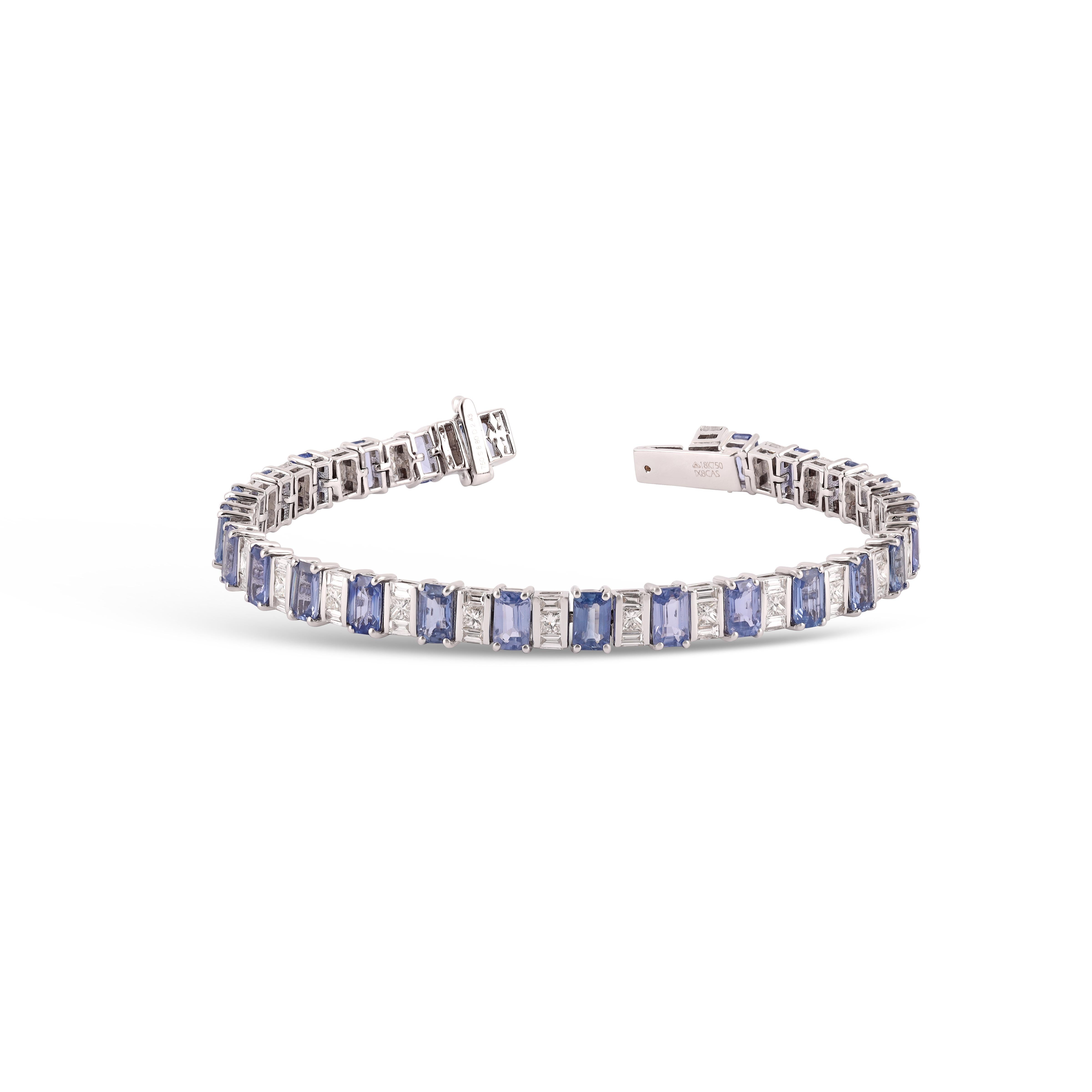 Taille carrée Bracelet tennis avec saphirs et diamants de 8,80 carats en vente
