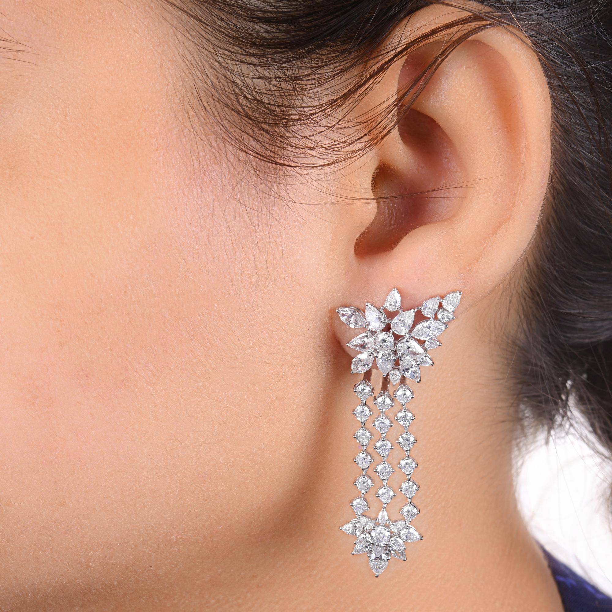 Pear Cut 8.80 Carat SI/H Pear Round Brilliant Cut Diamond Dangle Earrings 18k White Gold For Sale