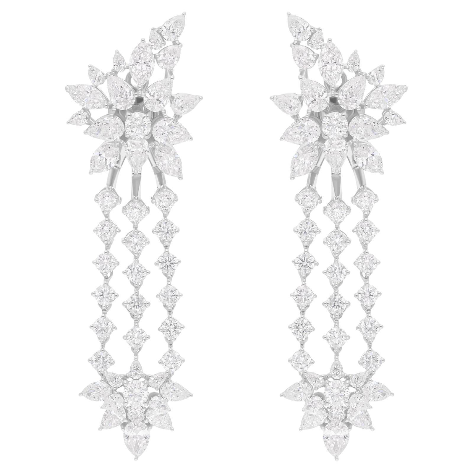 8.80 Carat SI/H Pear Round Brilliant Cut Diamond Dangle Earrings 18k White Gold