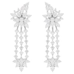 8.80 Carat SI/H Pear Round Brilliant Cut Diamond Dangle Earrings 18k White Gold