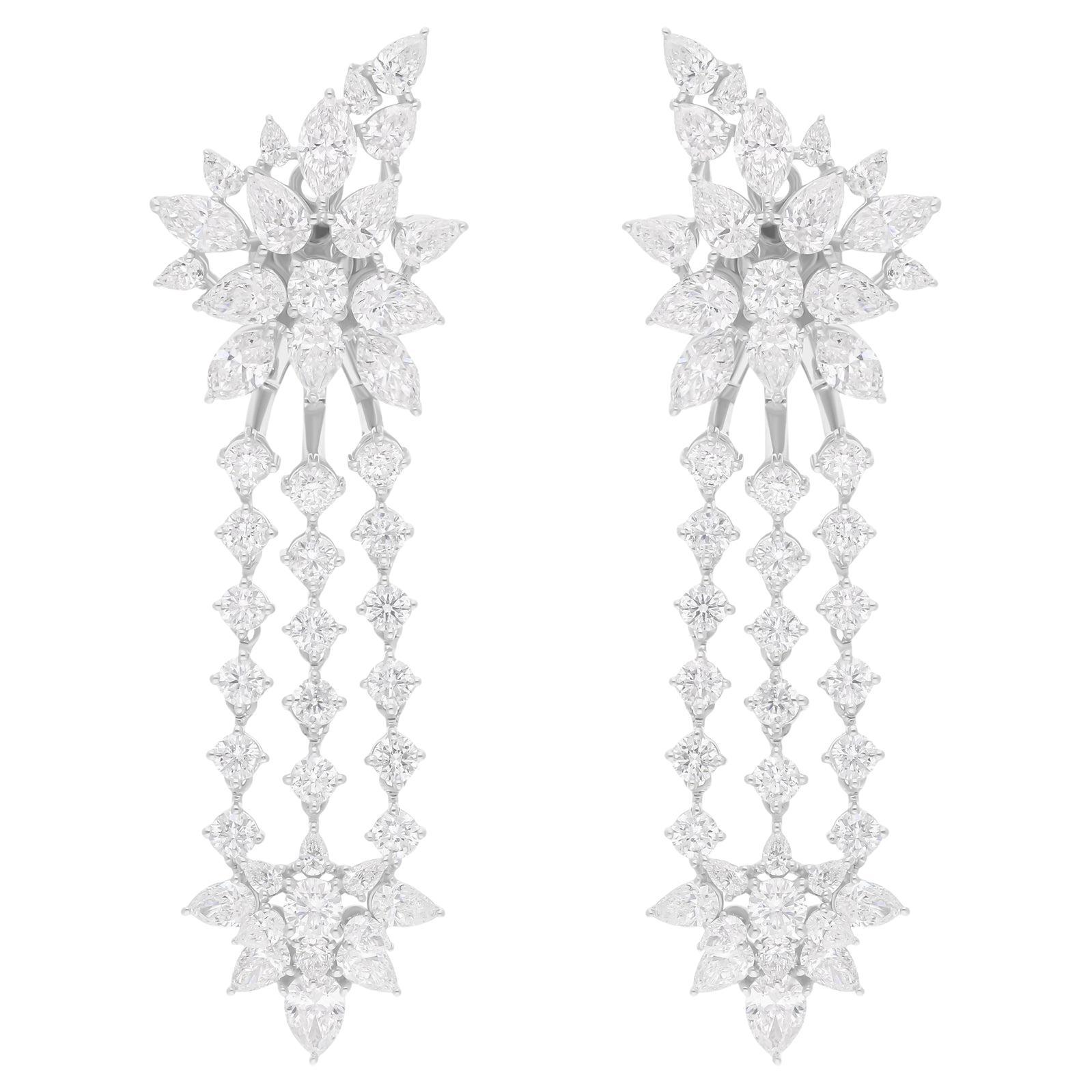 8.80 Carat SI/H Pear Round Brilliant Cut Diamond Dangle Earrings 18k White Gold For Sale