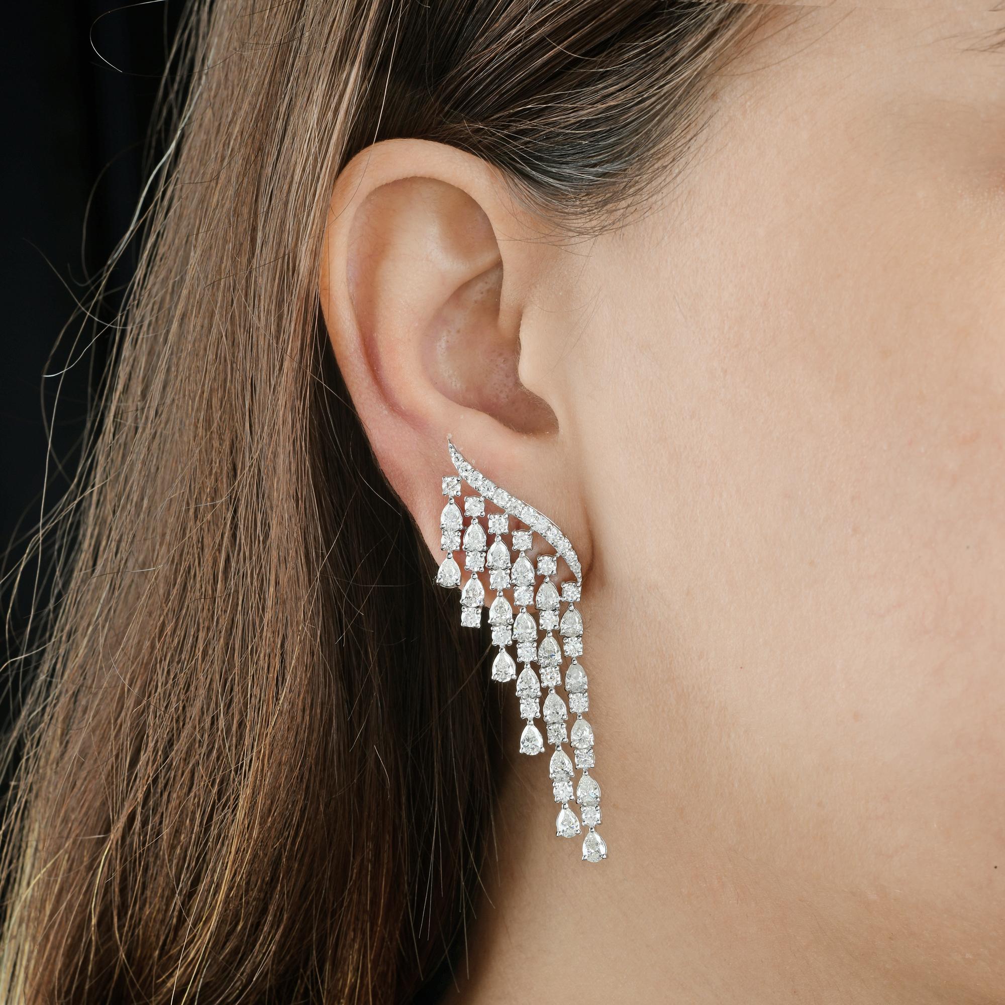 Pear Cut 8.80 Carat SI/HI Round Pear Diamond Dangle Earrings 18 Karat White Gold Jewelry For Sale