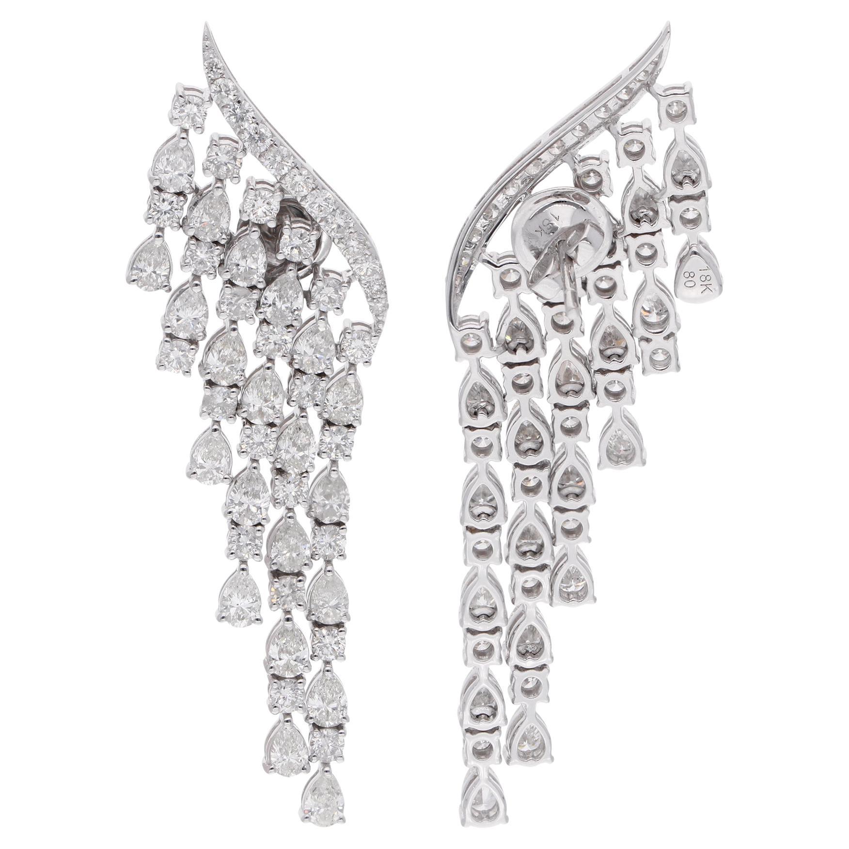 8.80 Carat SI/HI Round Pear Diamond Dangle Earrings 18 Karat White Gold Jewelry For Sale