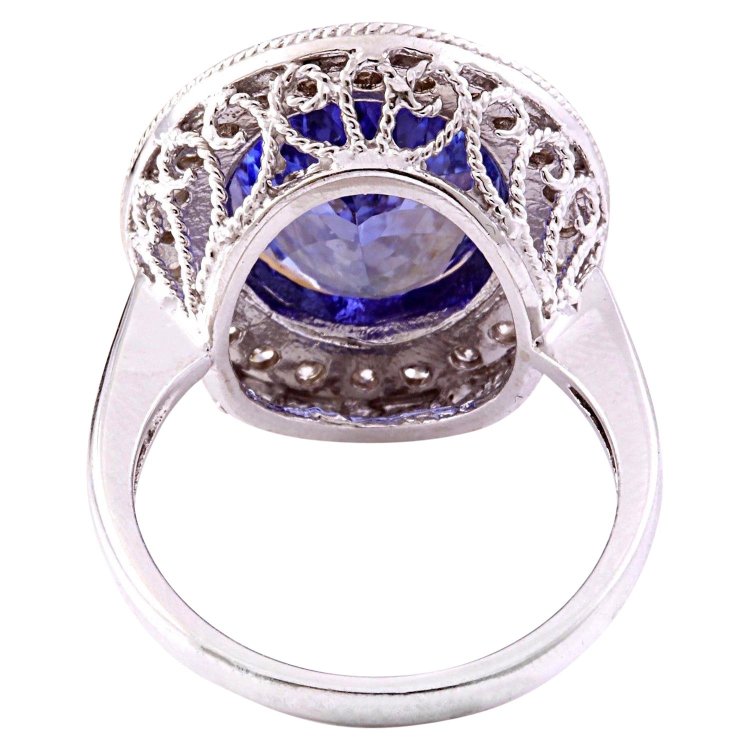 Oval Cut Natural Tanzanite Diamond Ring In 14 Karat Solid White Gold For Sale